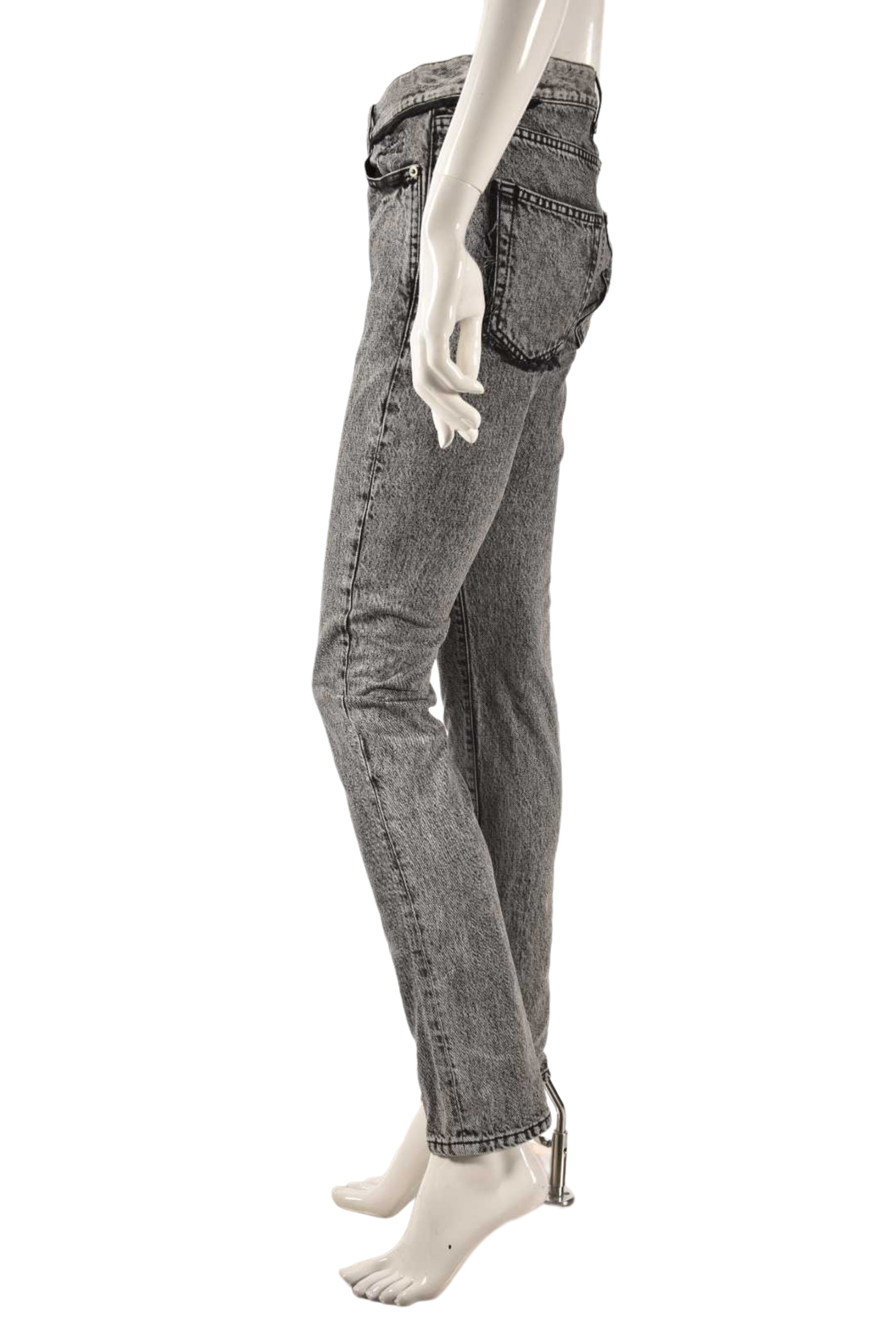 SAINT LAURENT Grey Stonewash Skinny Distressed Denim Jeans 27"