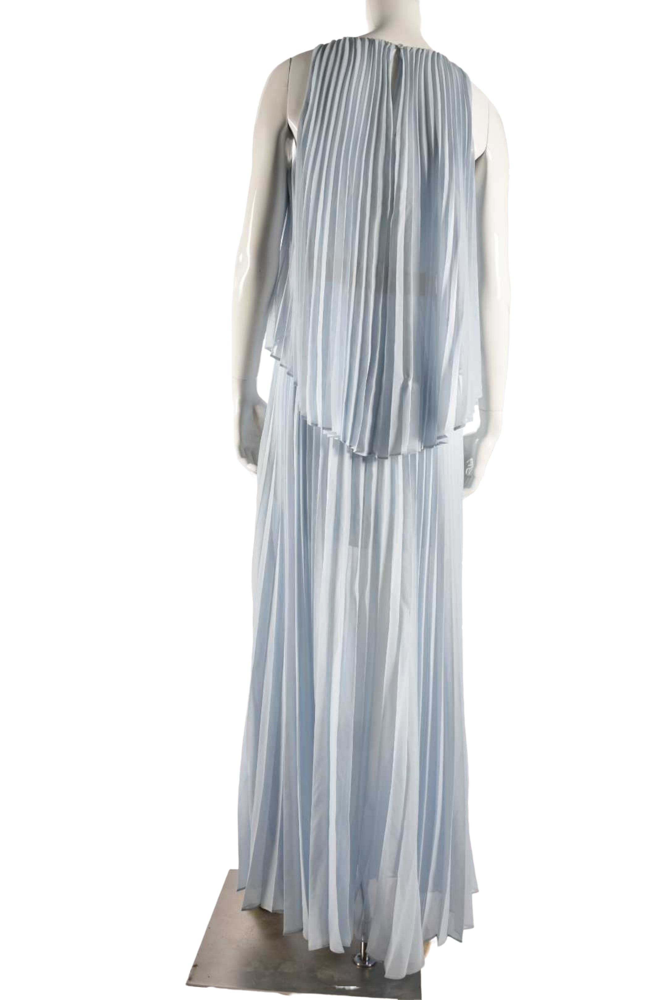 BCBGMAXAZRIA Light Blue Grecian Pleated Poly Layered Gown Small