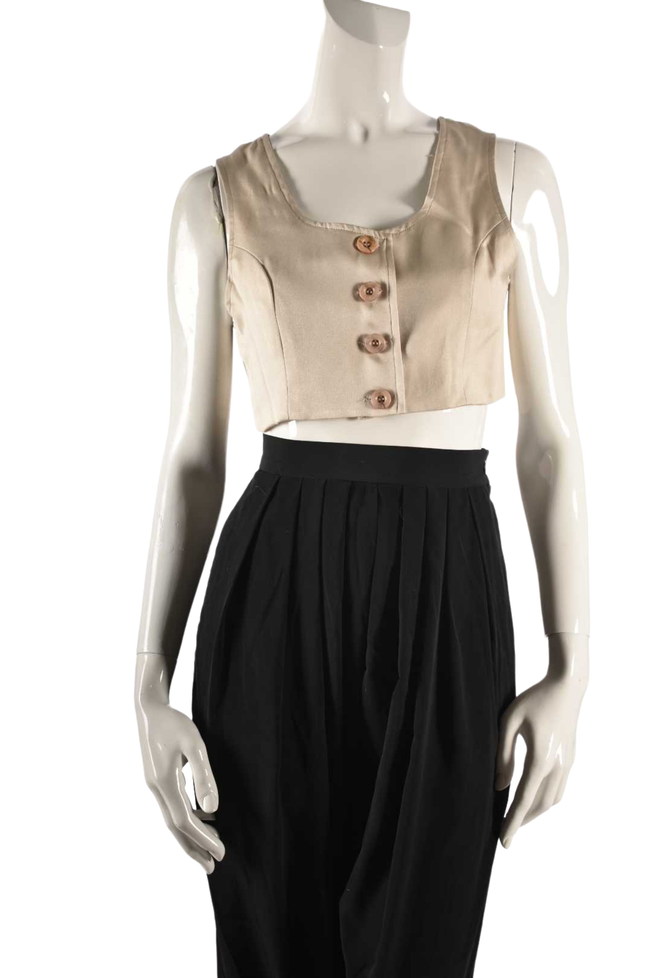 1990s JUNKO Beige 100% Silk Cropped Vest Small