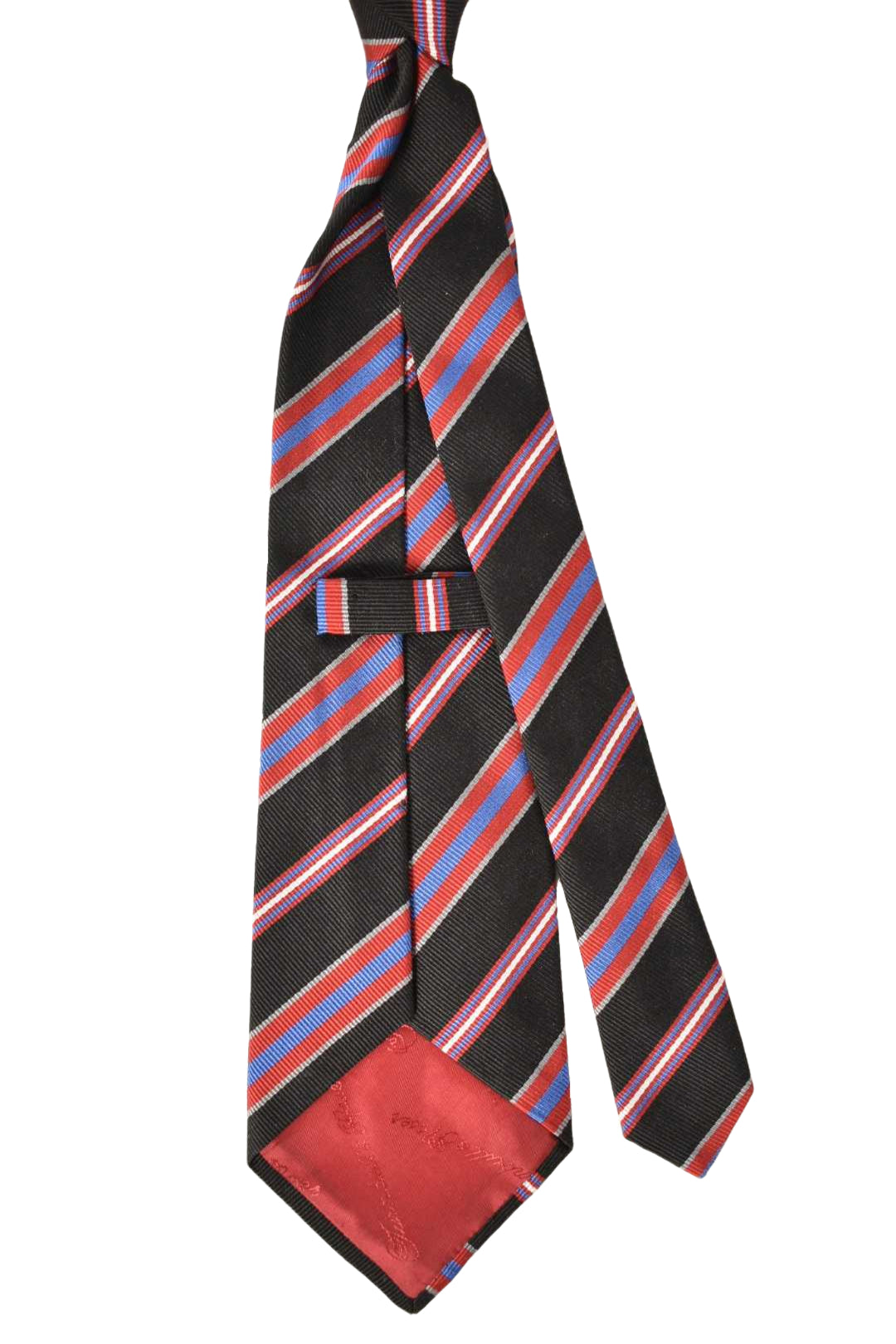 TURNBULL & ASSER Black Blue Red Repp Stripe 100% Silk Twill Tie England