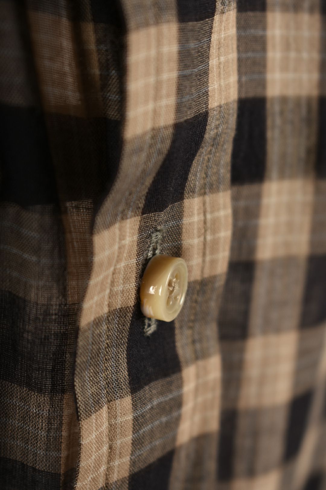 CAMOSHITA UNITED ARROWS Tan Navy Check Light Cotton Shirt 39EU Small