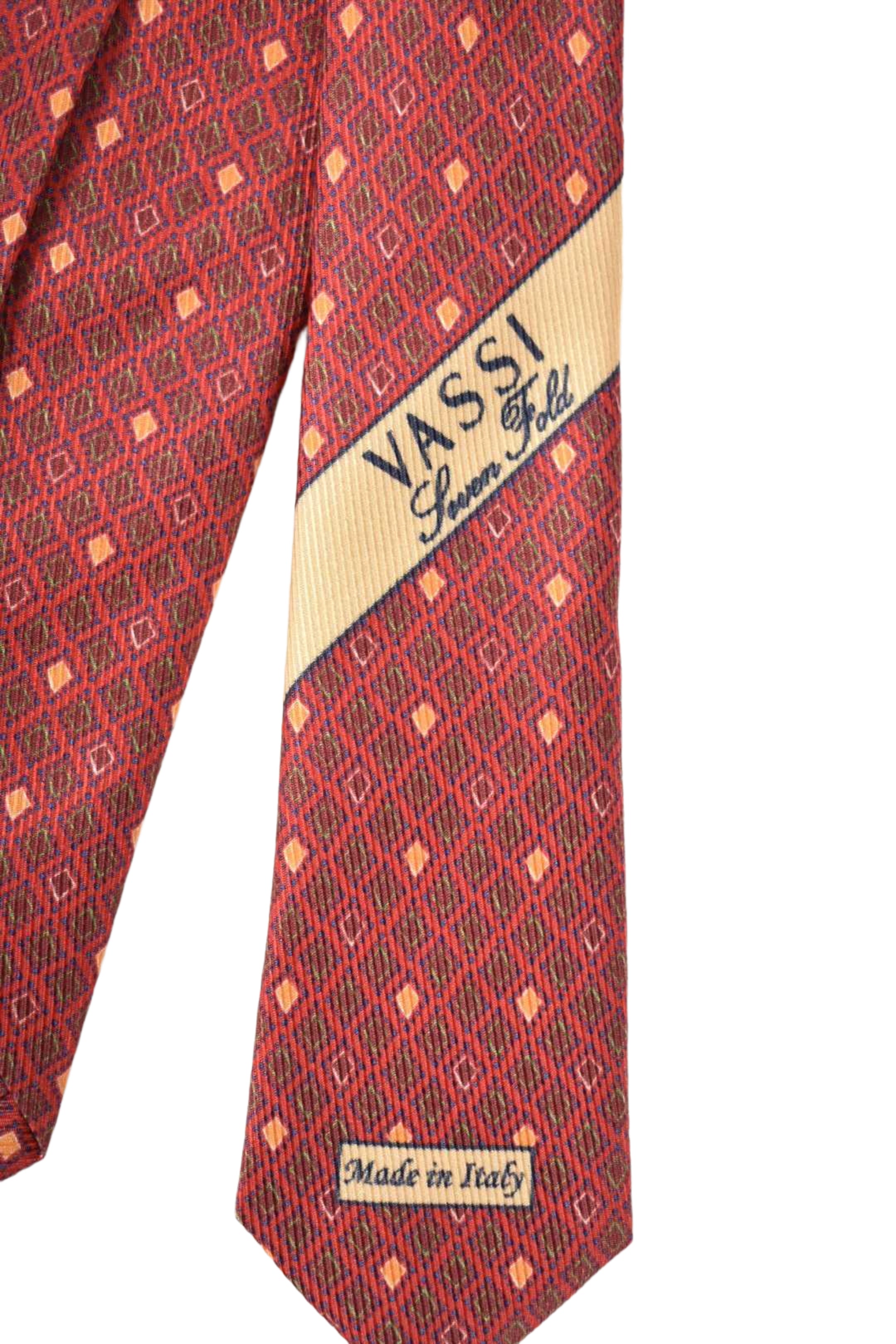 VASSI Red Gold Geometric Silk Seven Fold Tie Italy