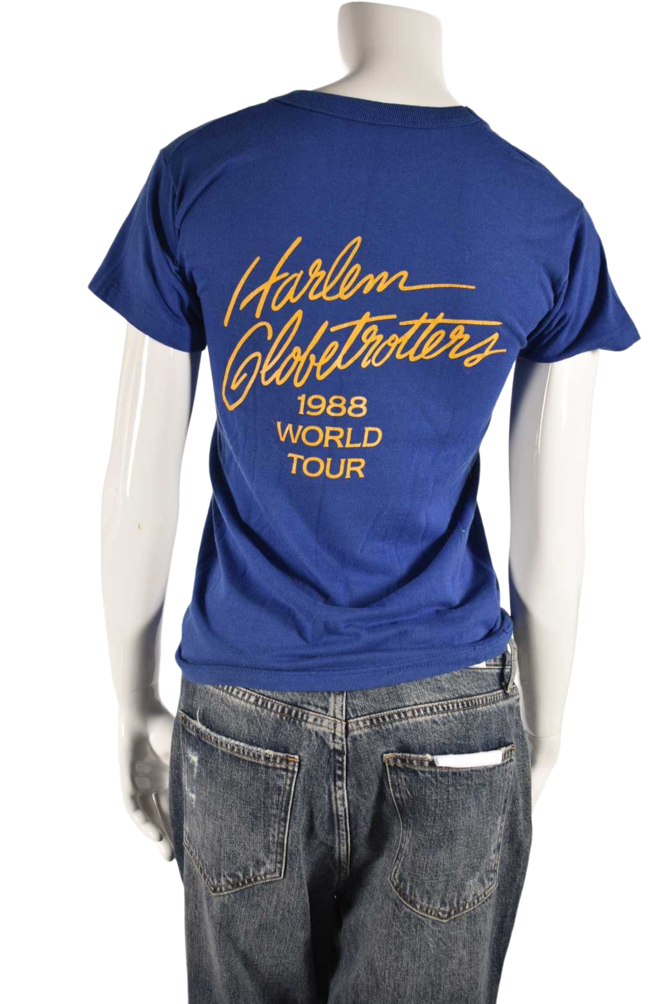1988 HARLEM GLOBETROTTERS Blue Russell Athletics World Tour T-Shirt USA