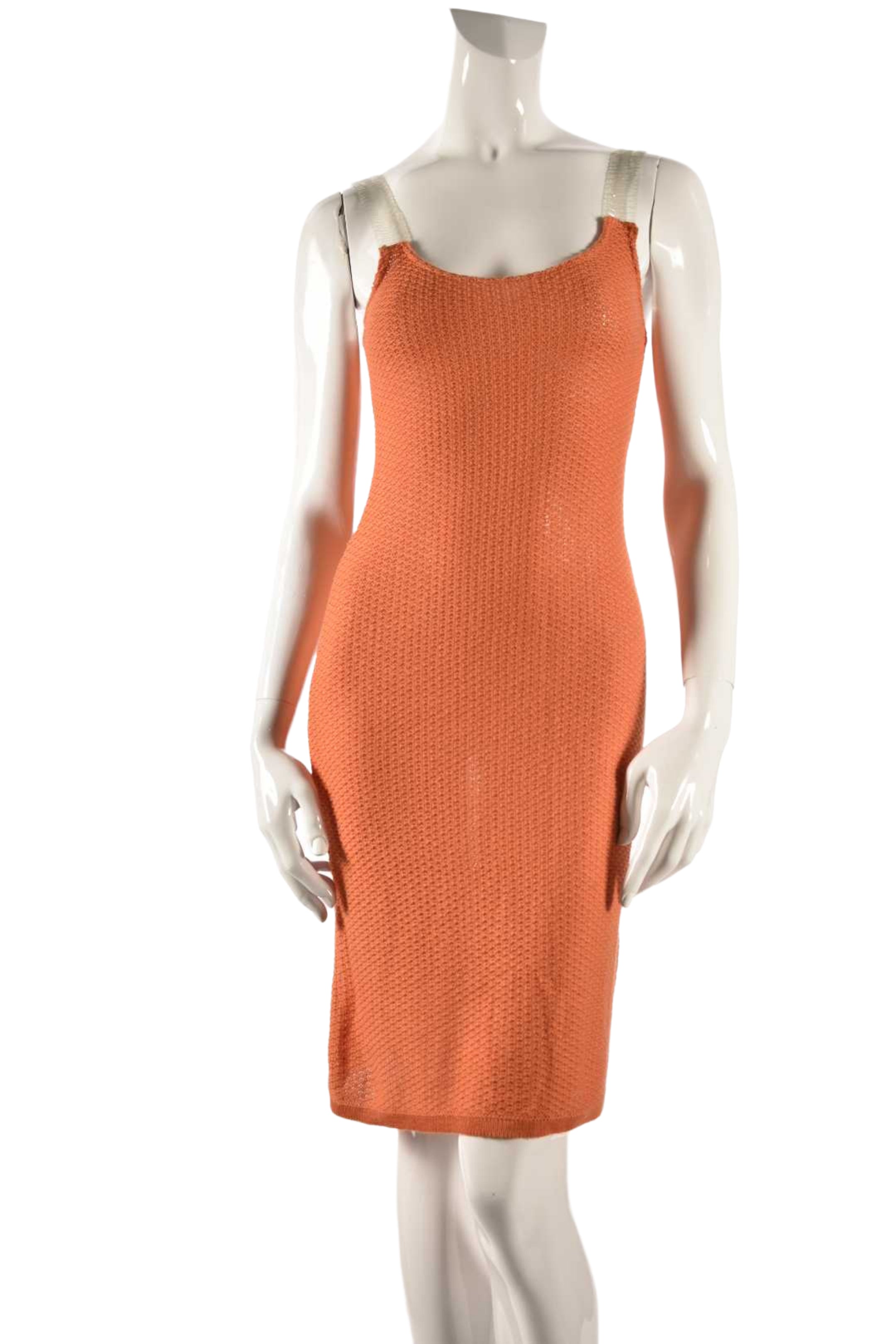 2000s BOLL'E Orange Knit Acrylic Strap Midi Dress Small