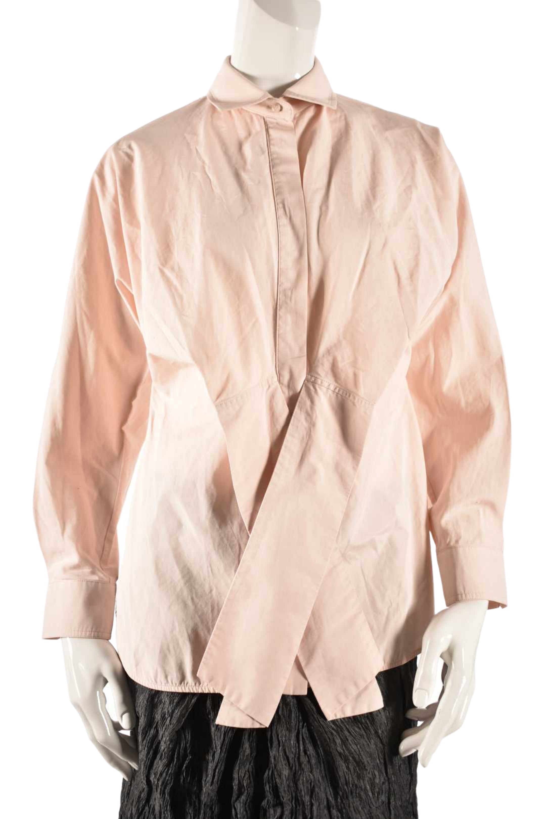 MAX MARA Pink Blush Cotton Stretch Ribbon Blouse Medium