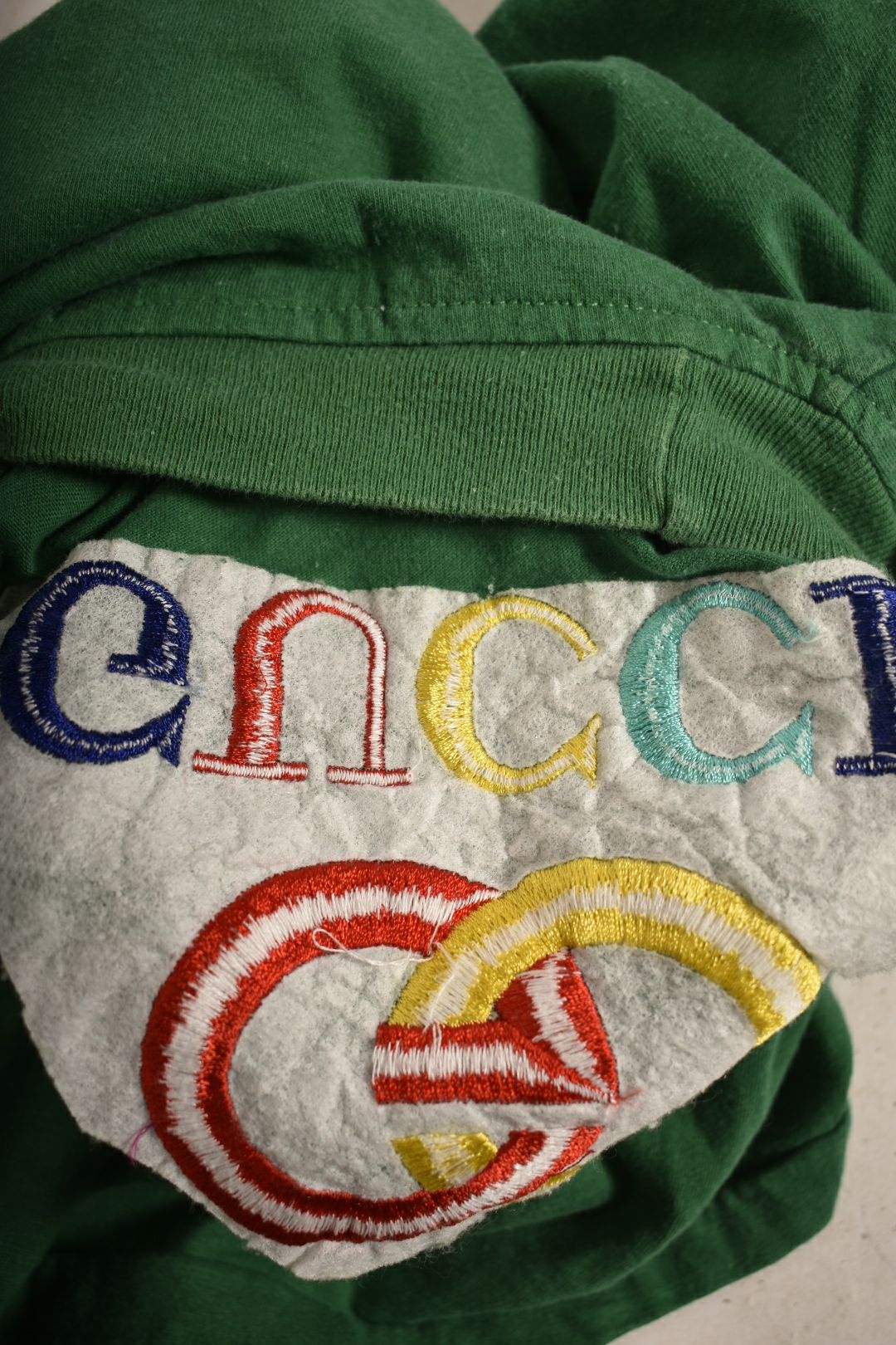 1990s Bootleg Gucci Rainbow Embroidered Logo Tee Medium