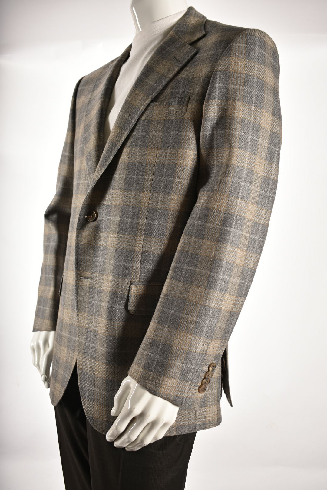 TOMBOLINI Grey Tan Windowpane Check Wool Blazer 52EU 42R Italy