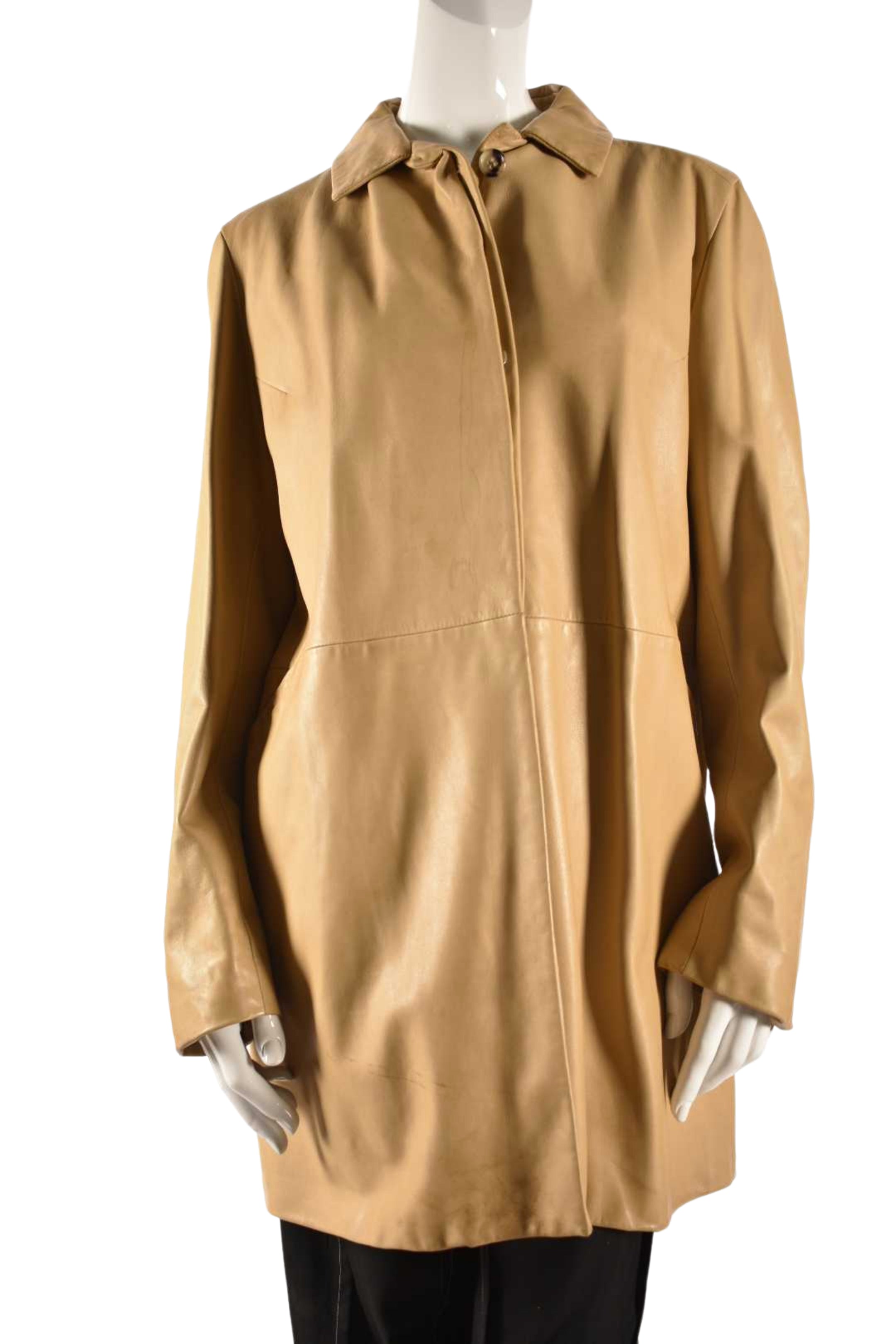2000s JIL SANDER Beige Tan Lambskin Leather 3/4 Jacket 44EU Large