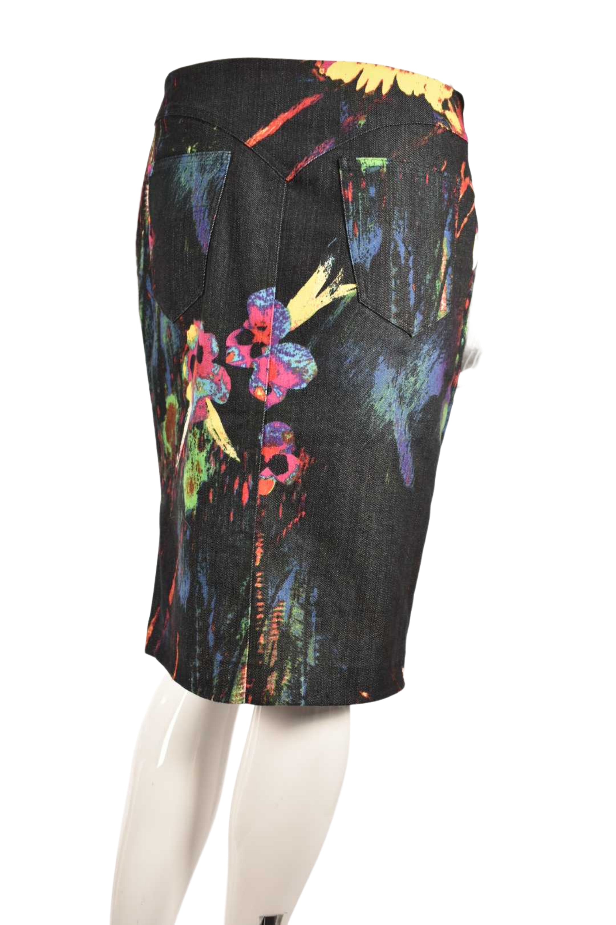 VERSACE JEANS COUTURE Navy Denim Multi Colour Floral Skirt