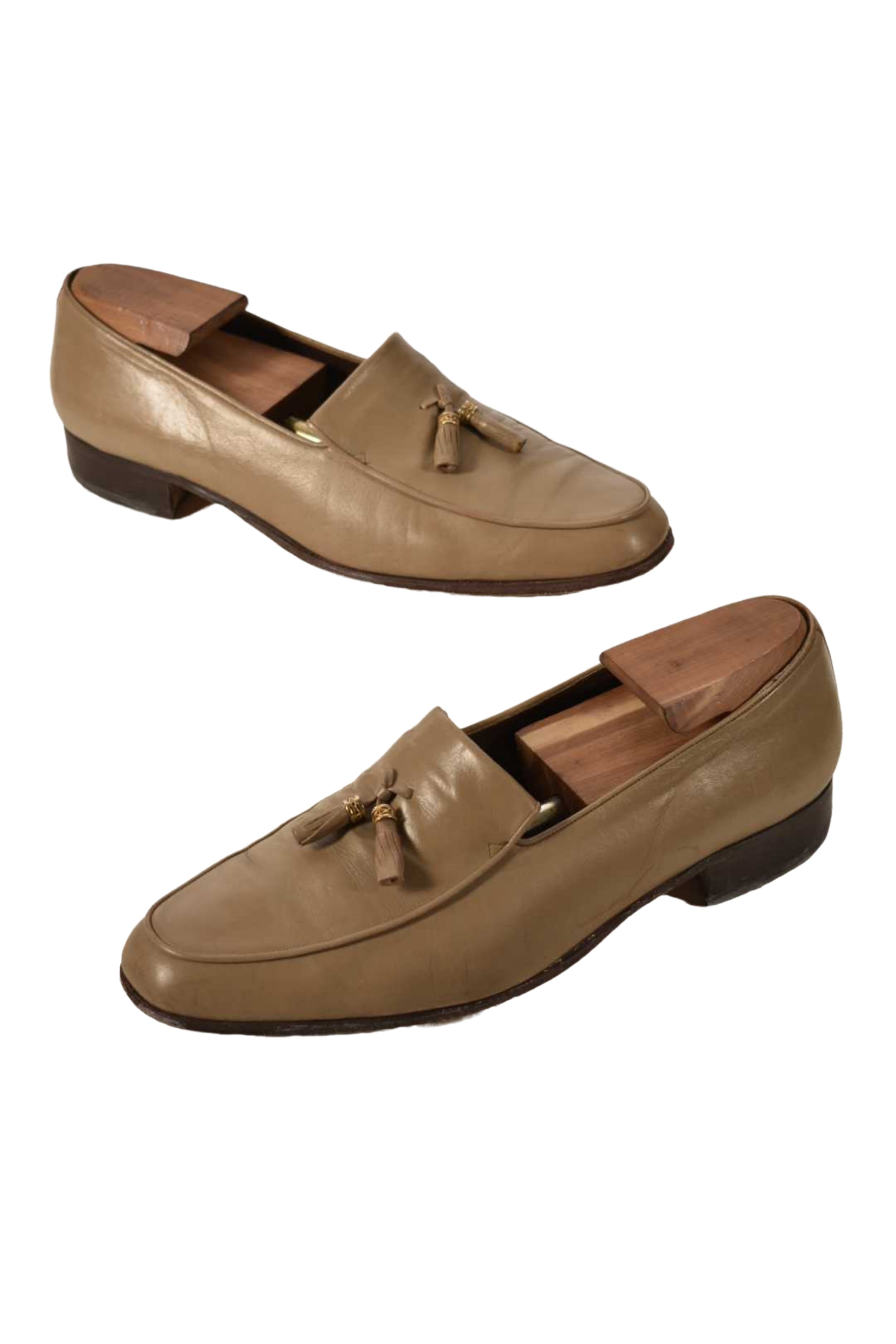 1970s CHRISTIAN DIOR Beige Calfskin Leather Tassel Almond Toe Loafers 9US Italy