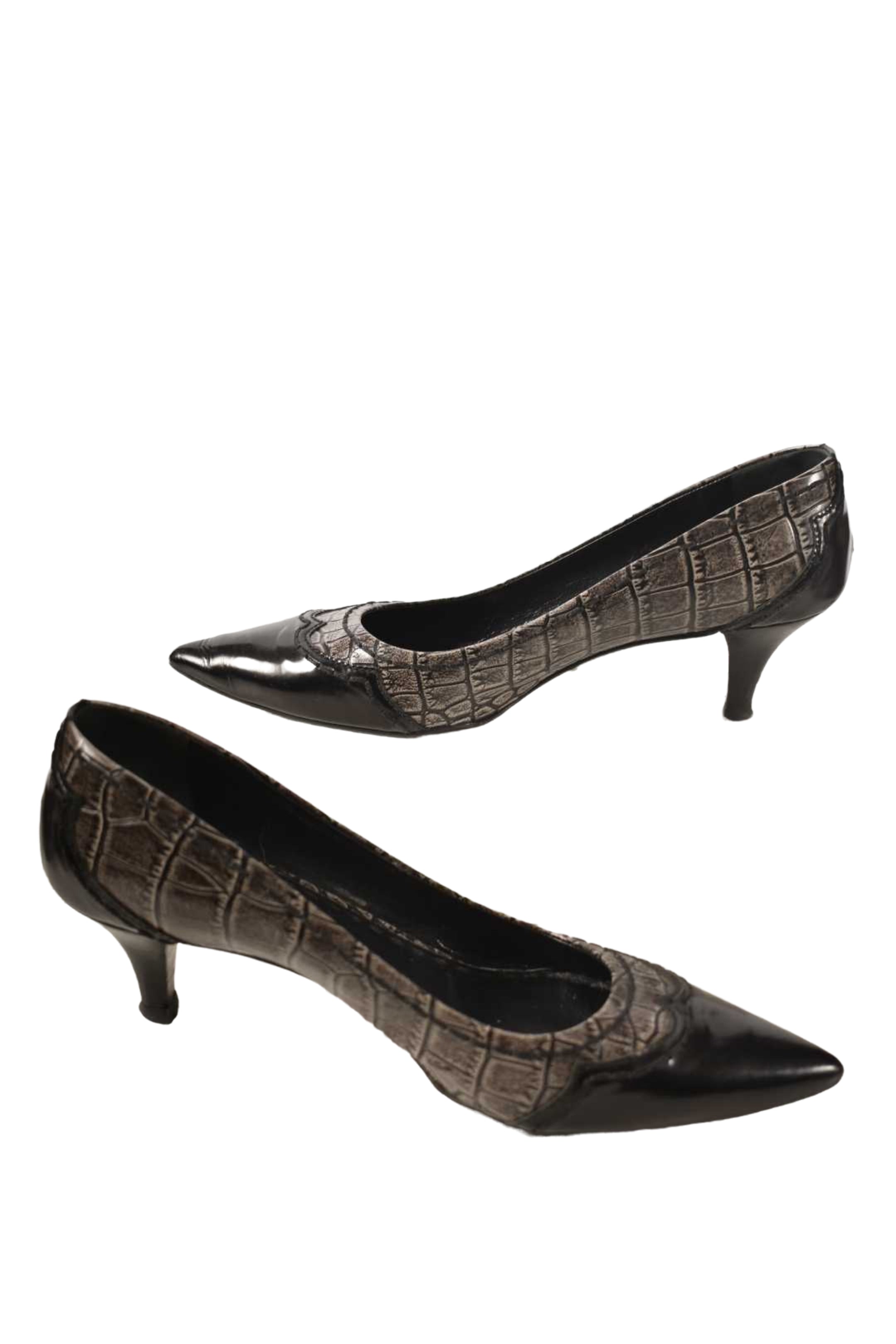 2010s PRADA Grey Black Croc Pattern Kitten Heels 38EU 8US