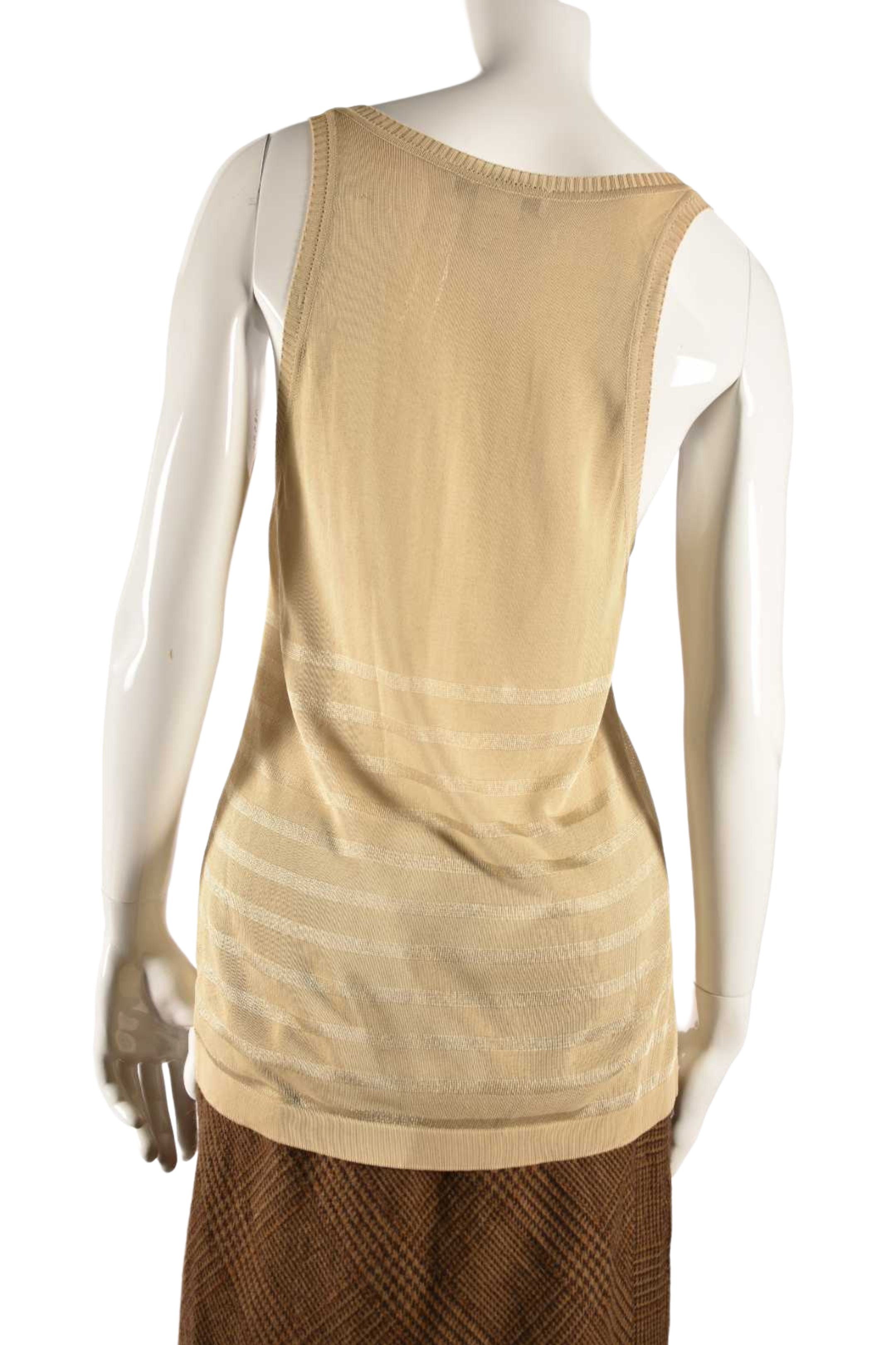 2000s SONIA RYKIEL Beige Striped Viscose Tank Top 42EU Medium