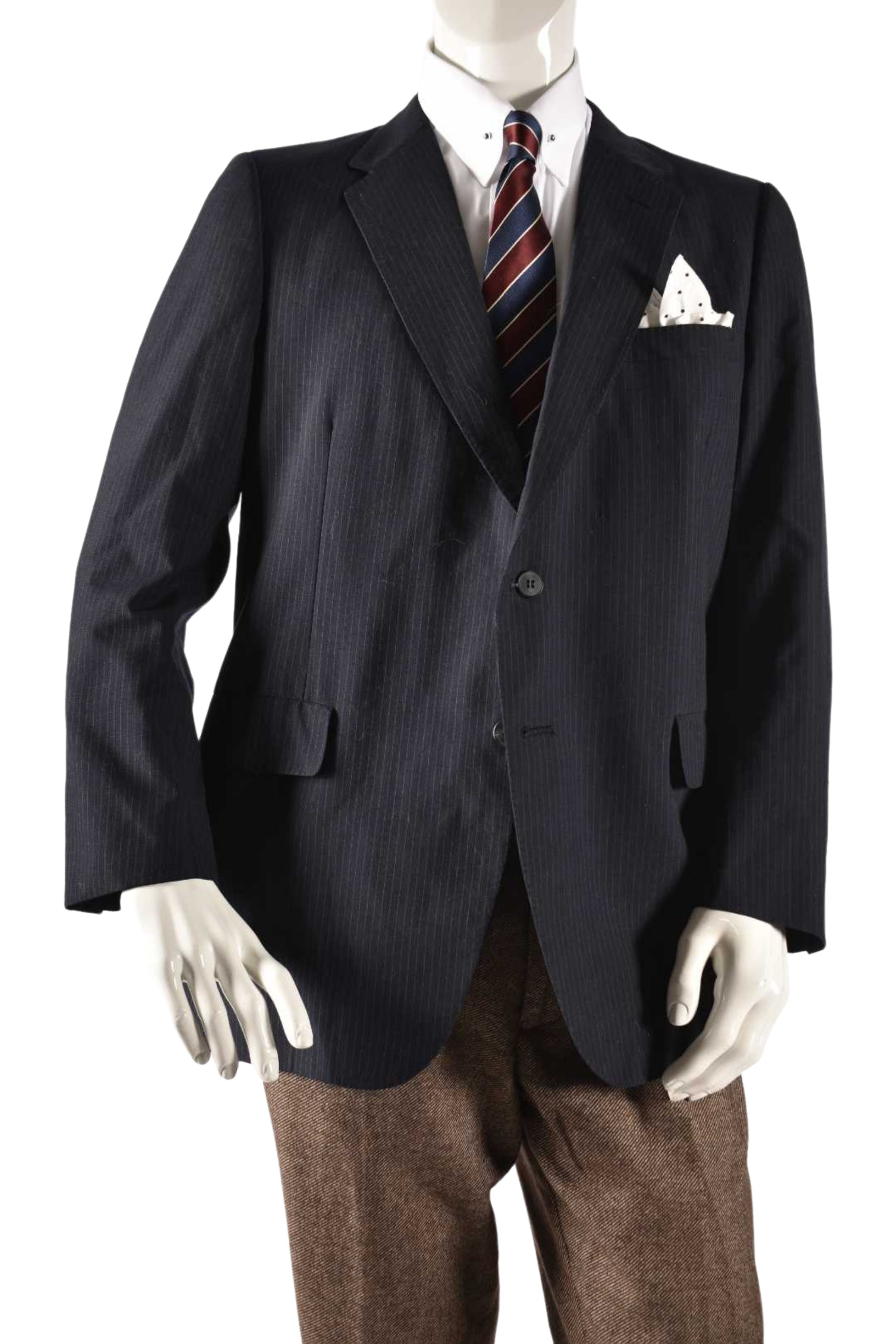 1980s LANVIN Navy Blue Pinstripe Wool Blend Blazer 42R