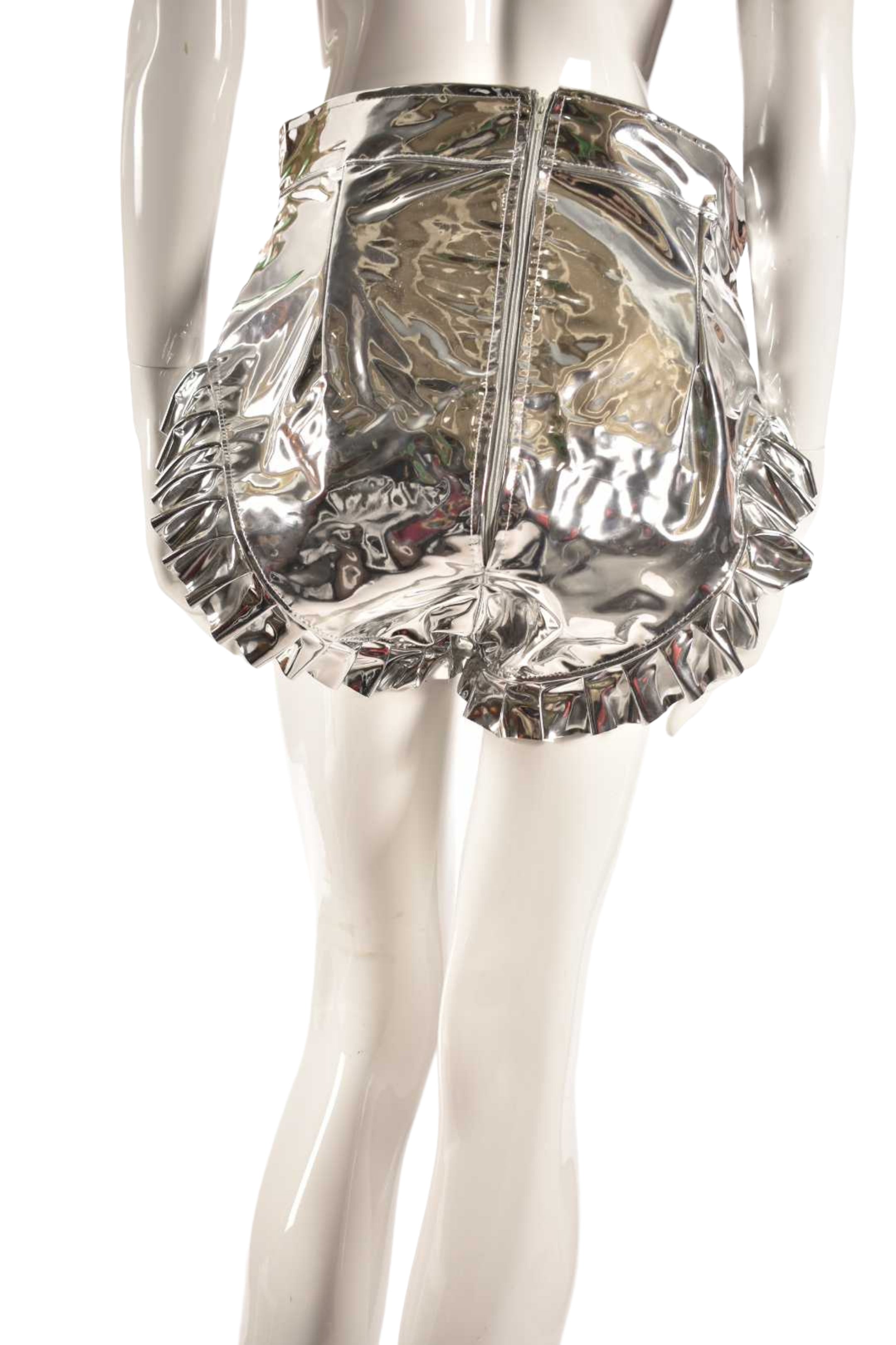 CHAR HOUSTON Silver Metallic High Waist Hotpants Shorts L