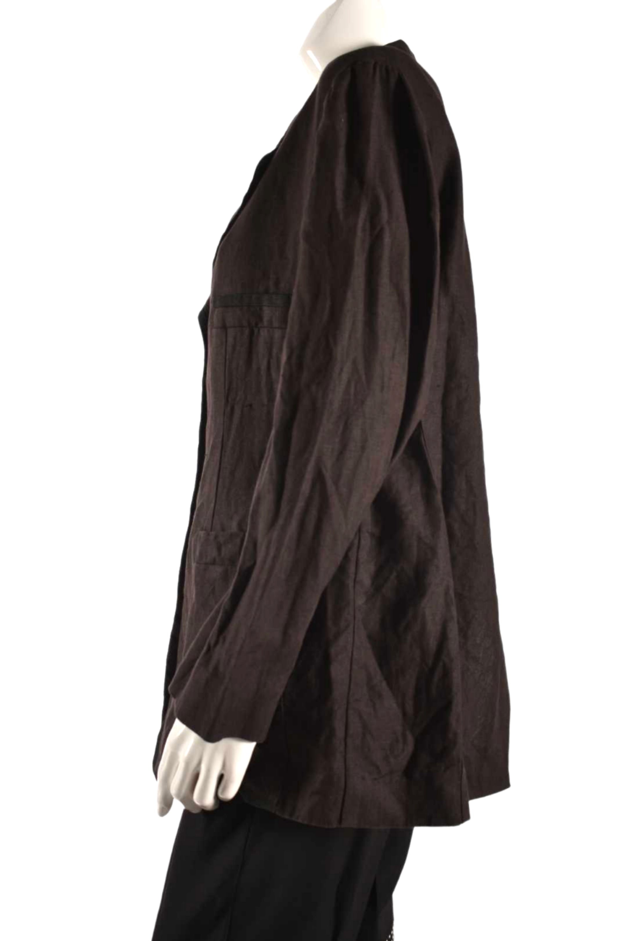 1990s SONIA RYKIEL Burgundy Unlined Linen Piped Blazer 44EU Large