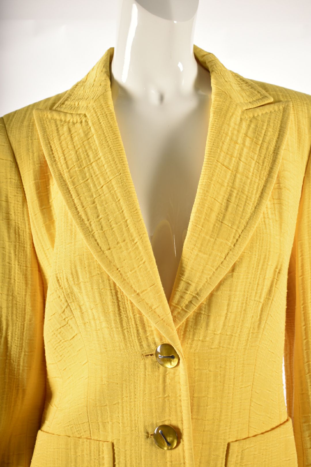 ESCADA Yellow Cotton Blend Seersucker Unlined Summer Blazer 38EU Large