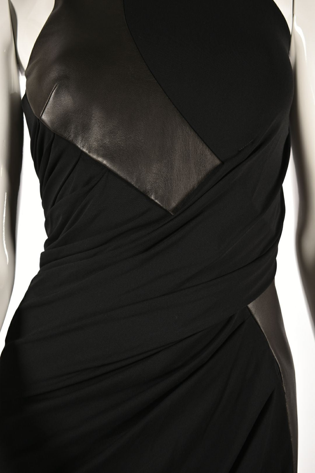 ALEXANDER WANG Black Leather Mixed Media Sleeveless Dress 2US
