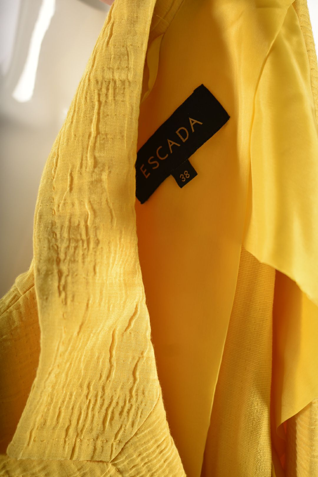 ESCADA Yellow Cotton Blend Seersucker Unlined Summer Blazer 38EU Large