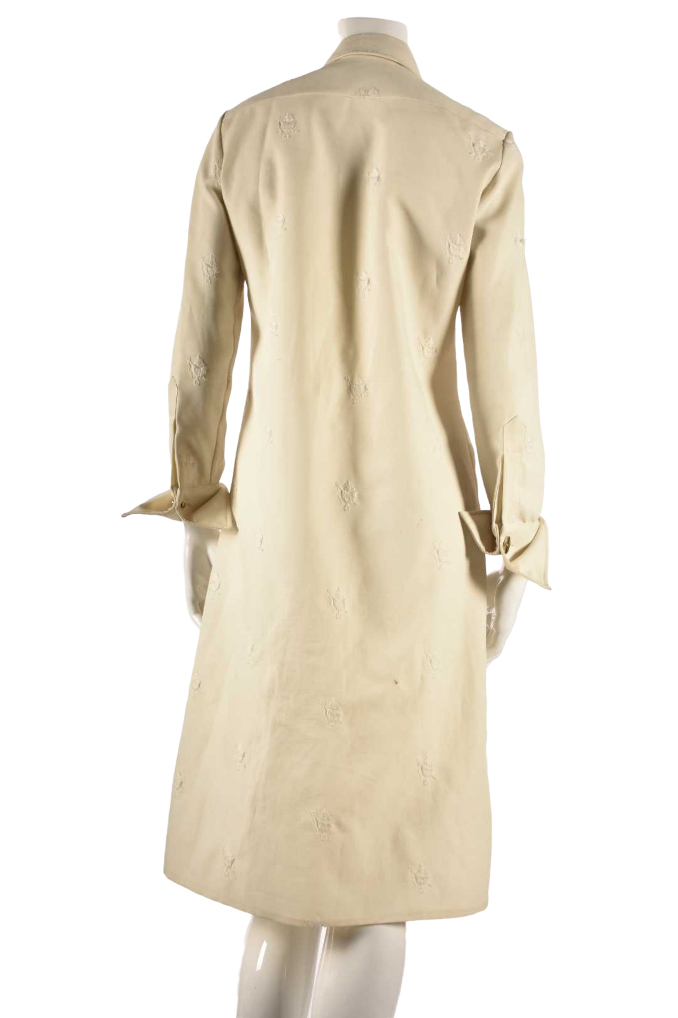 1970S BERGDORF GOODMAN Ecru Shirtmaker Embroidered Dress Medium