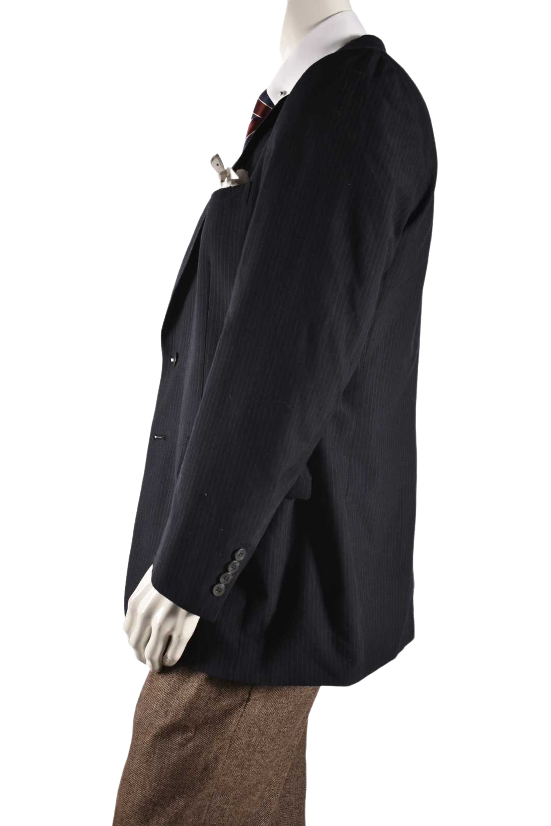 1980s LANVIN Navy Blue Pinstripe Wool Blend Blazer 42R