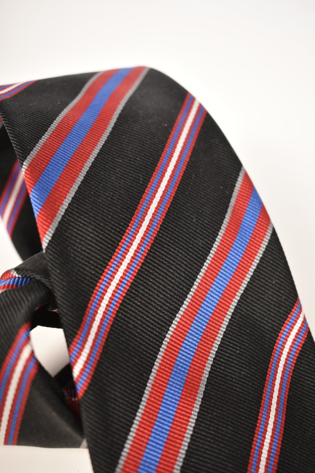 TURNBULL & ASSER Black Blue Red Repp Stripe 100% Silk Twill Tie England