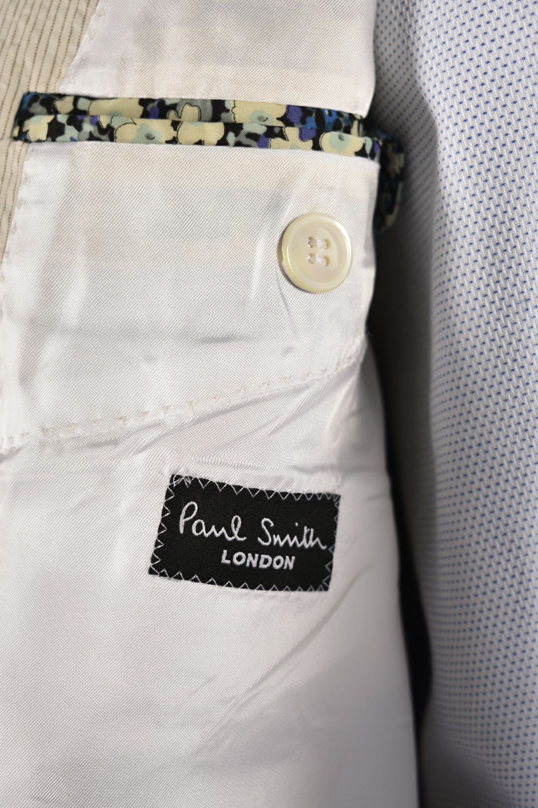 PAUL SMITH Beige White Cotton Stripe Seersucker Summer Slim Suit 44R Italy