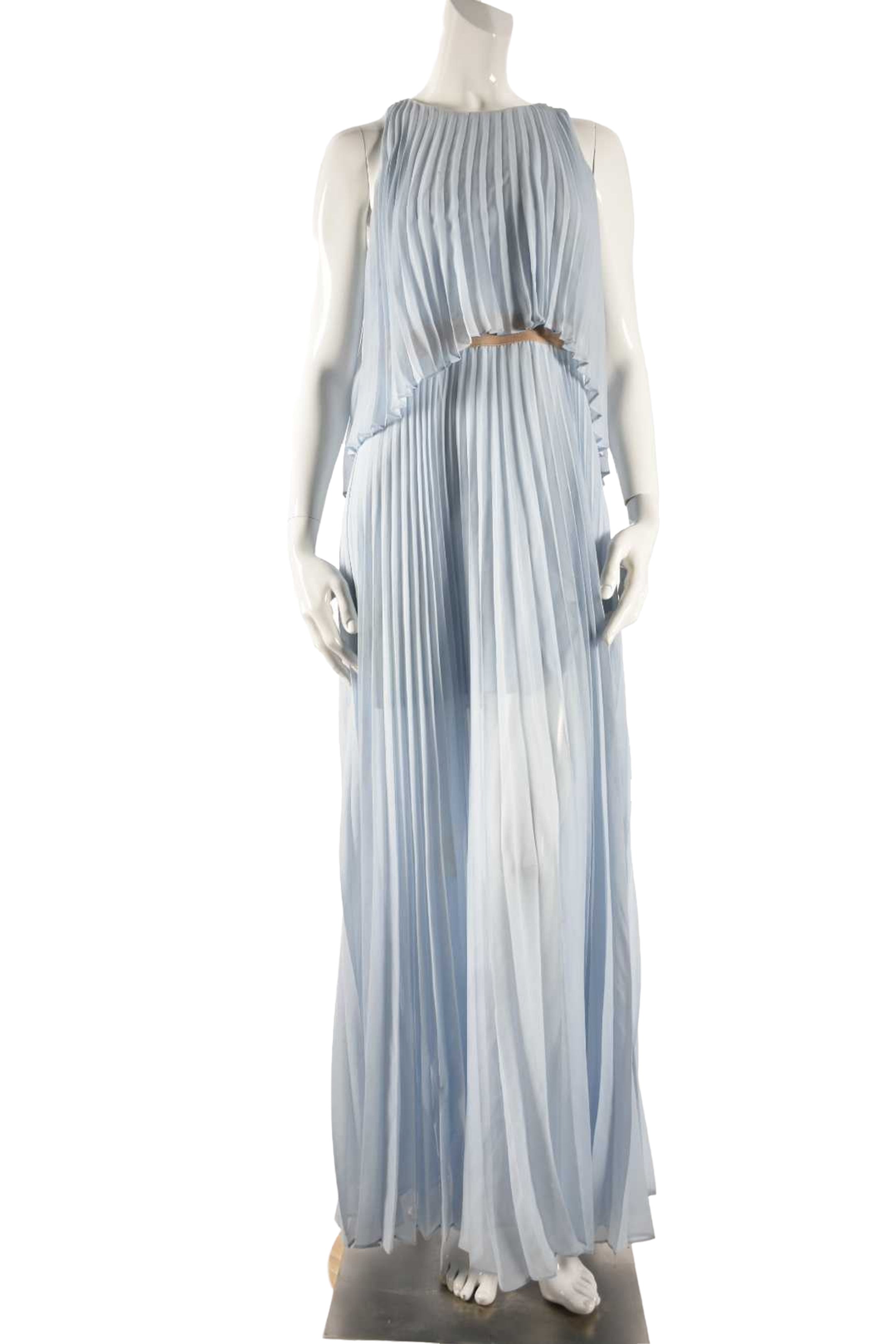 BCBGMAXAZRIA Light Blue Grecian Pleated Poly Layered Gown Small