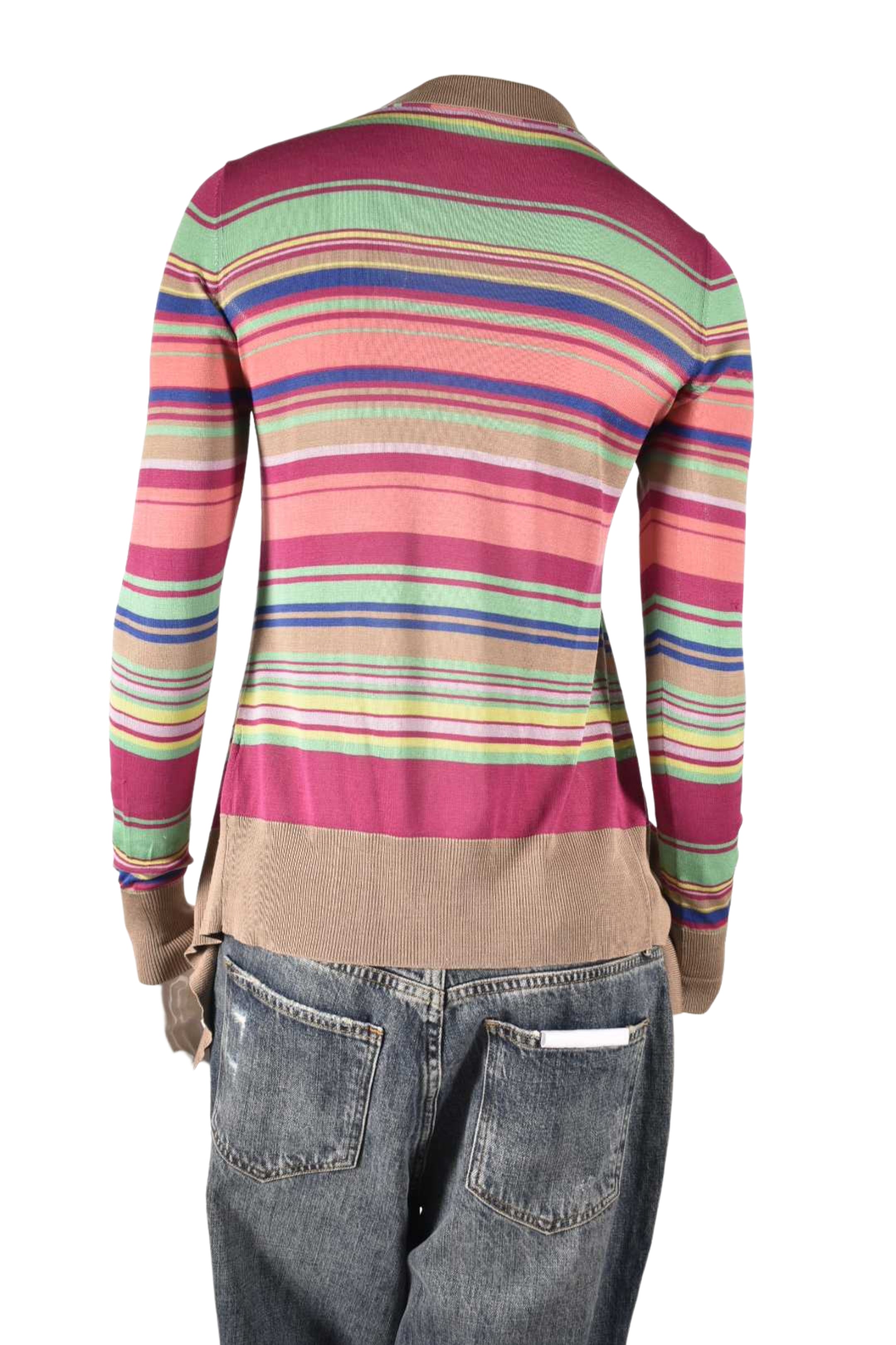 Y2K KENZO Pink Multicolour Stripe Silk Knit Cardigan Small