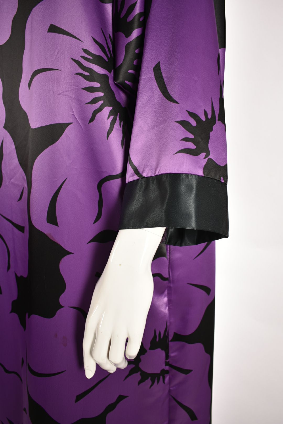 1980s OSCAR DE LA RENTA for Swirl Purple Black Floral Print Tunic Dress Medium