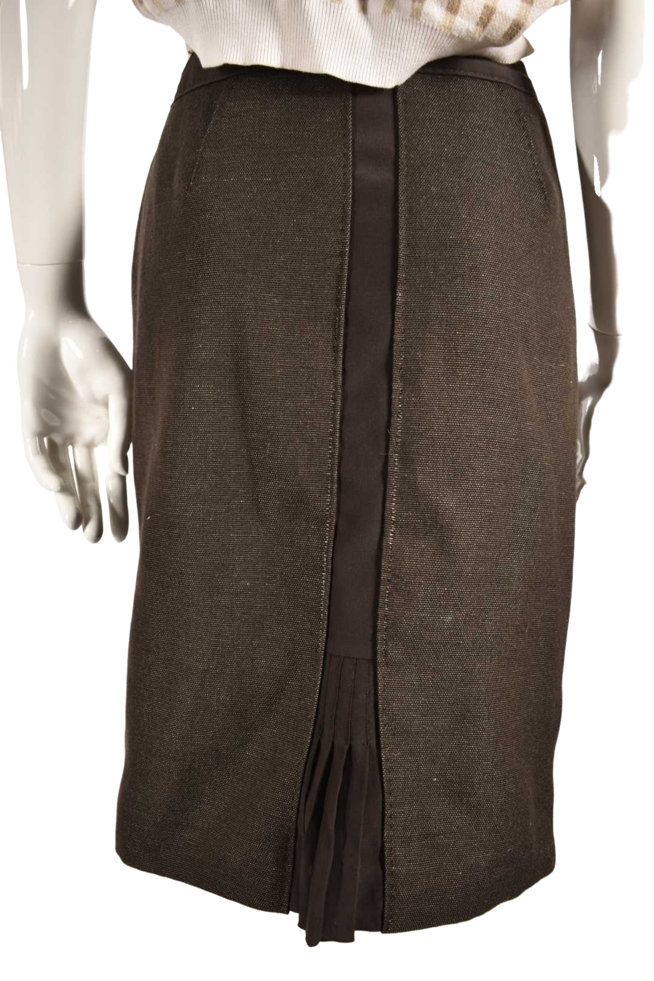ALBERTA FERRETTI Brown Wool Silk Pencil Skirt 8US