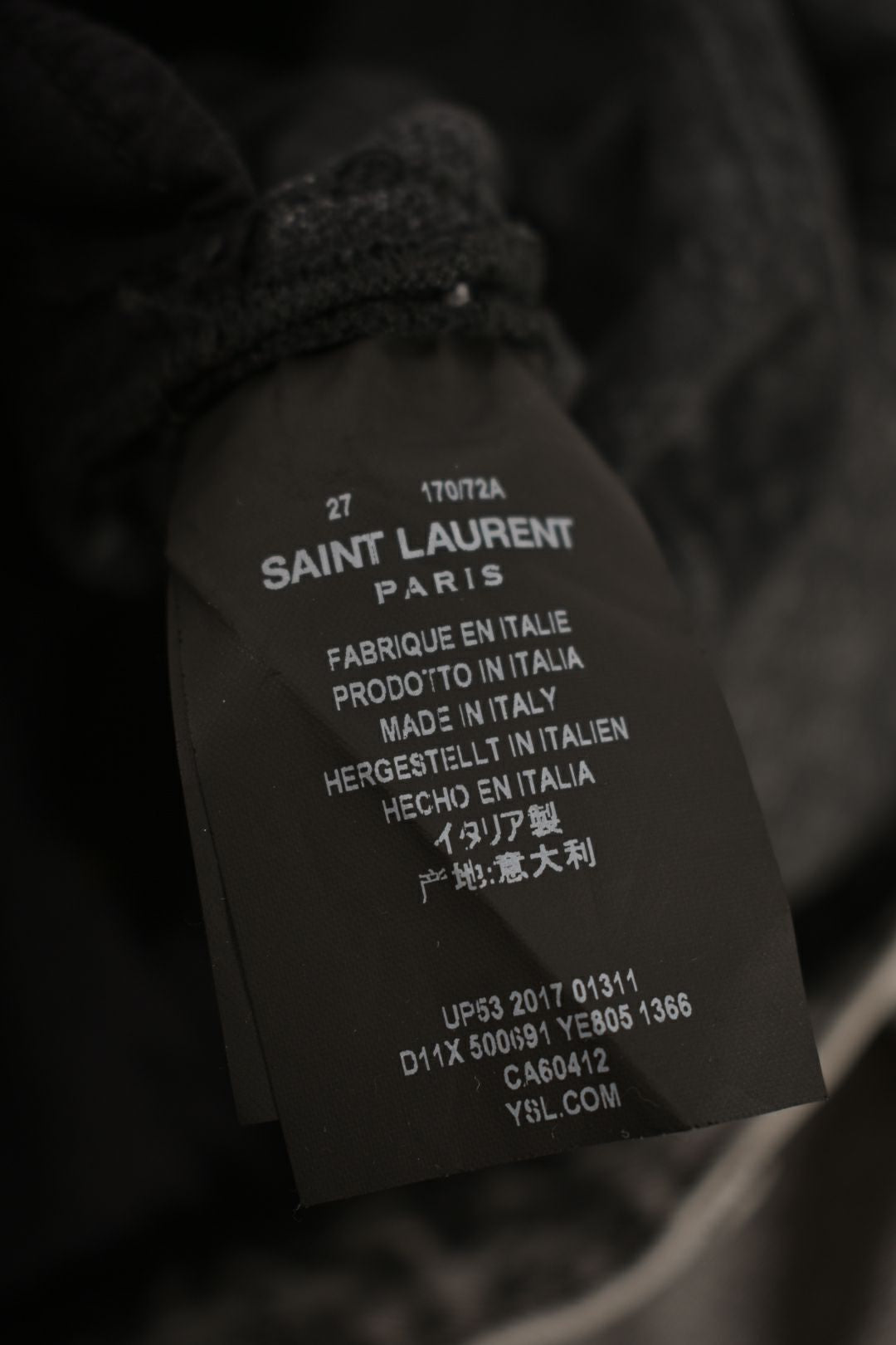 SAINT LAURENT Grey Stonewash Skinny Distressed Denim Jeans 27"