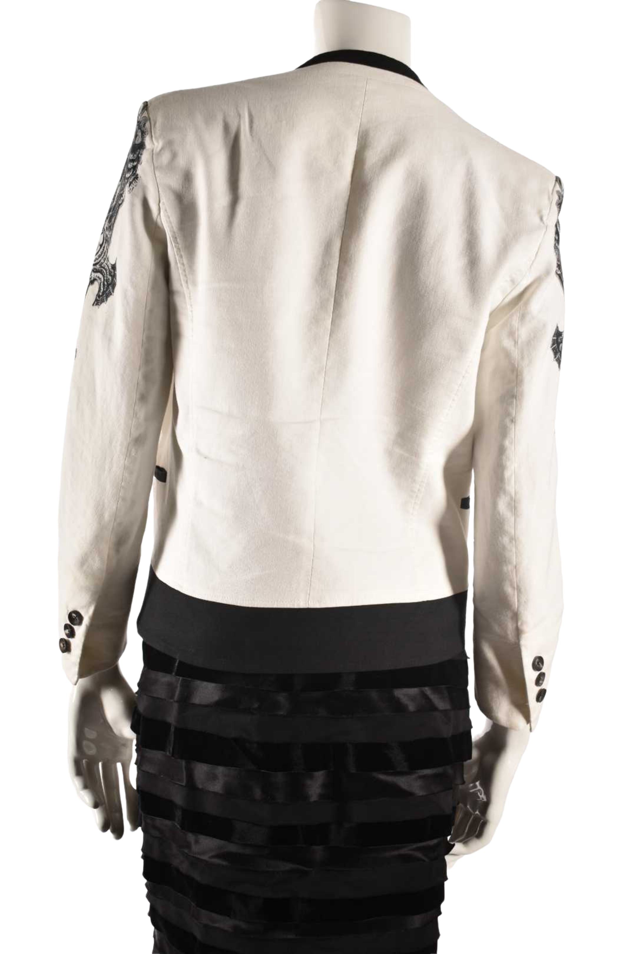HELMUT LANG White Cotton Linen Seahorse Print Jacket 8US