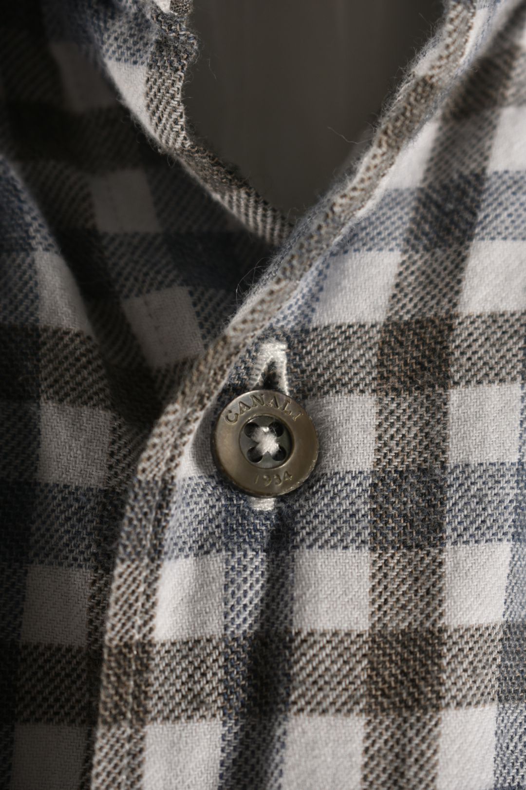 CANALI Grey Blue Check Brushed Cotton Casual Shirt Large