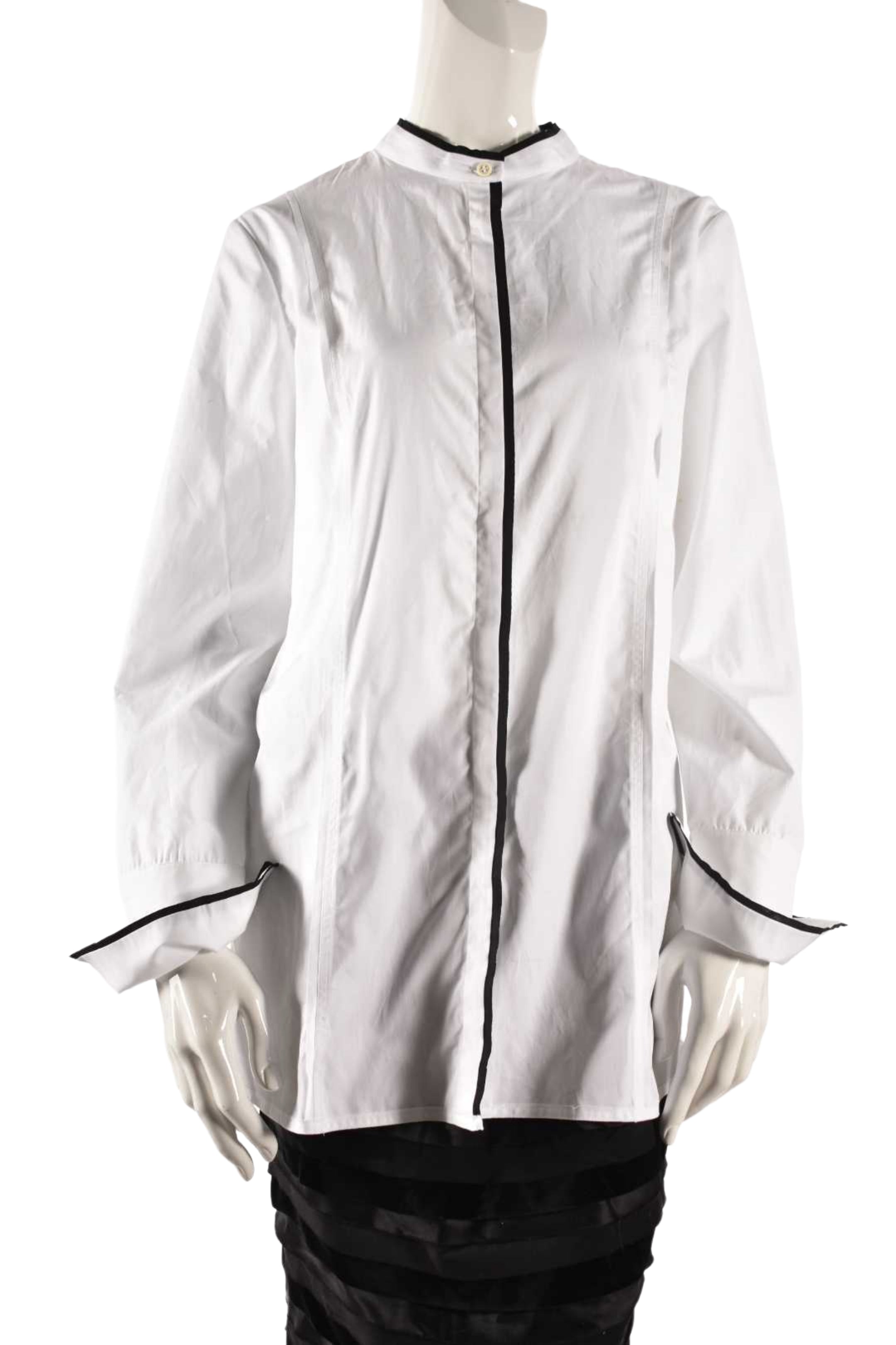NELLS NELSON White Banded Collar Pleated Blouse 44EU Large