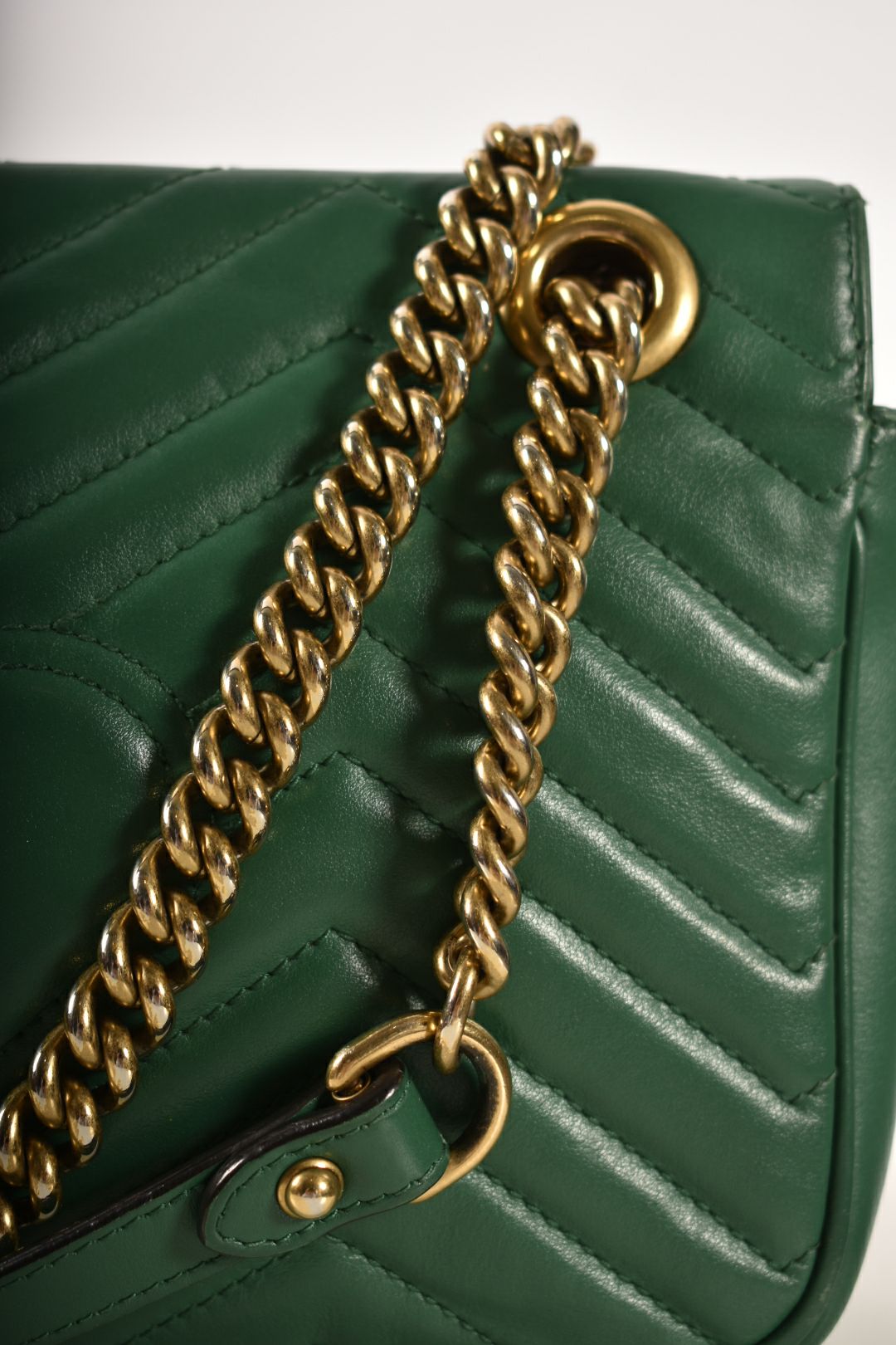 GUCCI Green Calfskin Leather Marmont GG Small Shoulder Bag