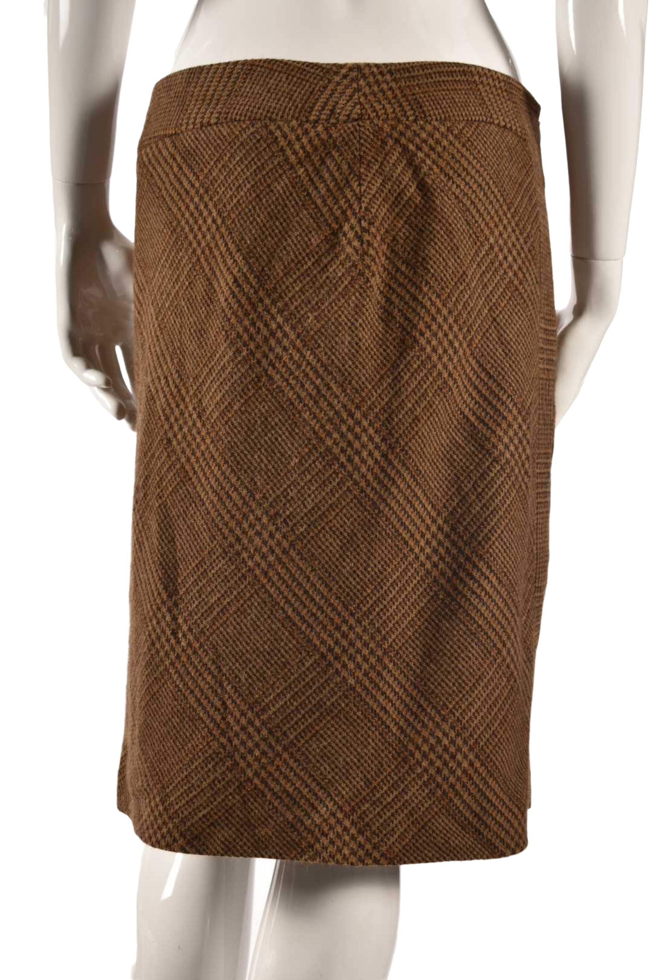 MAX MARA Brown Glencheck Wool Alpaca Knee Length Skirt 8US