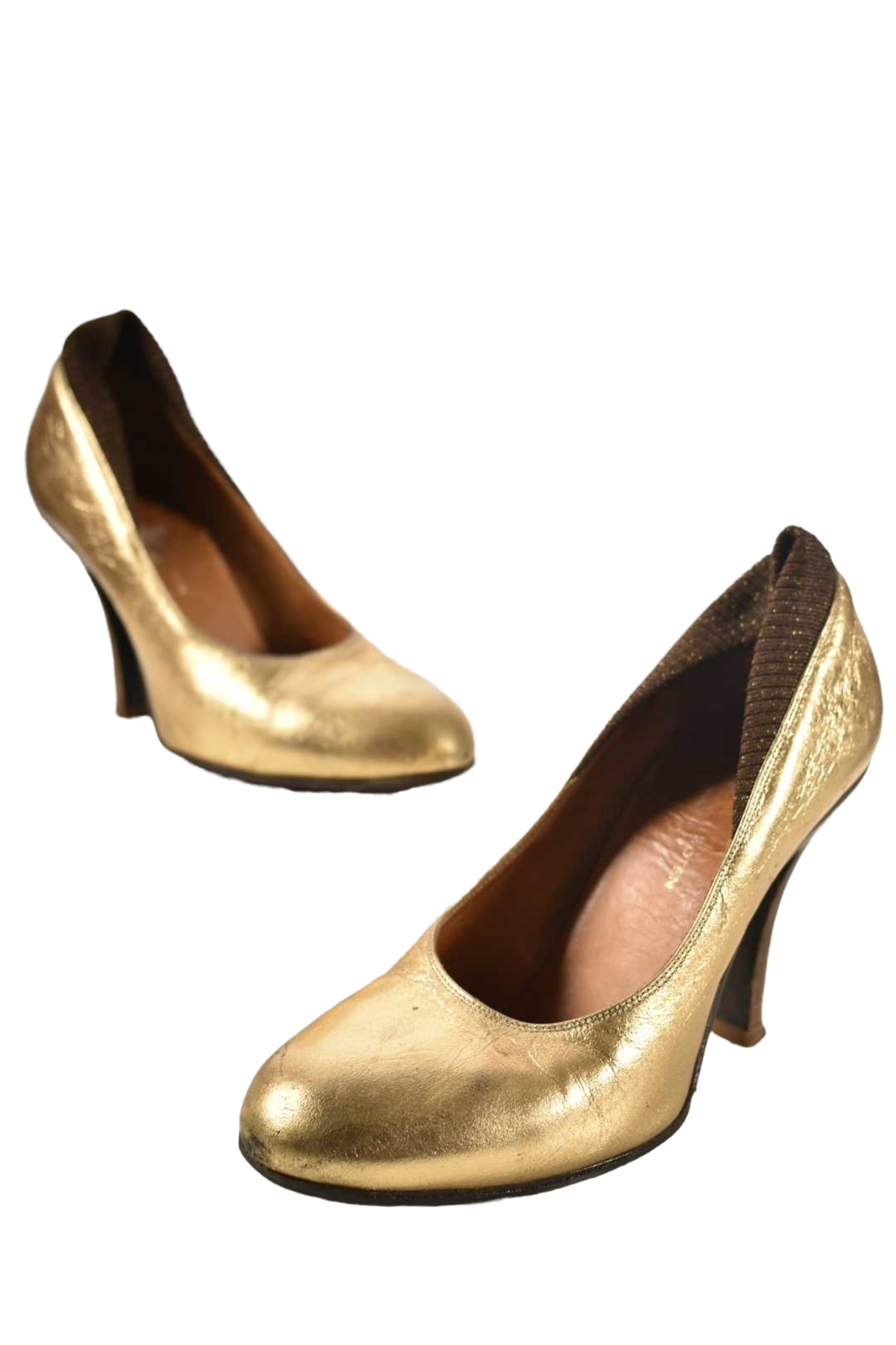 2000s DRIES VAN NOTEN Gold Cracked Metallic Pumps 37EU 7US