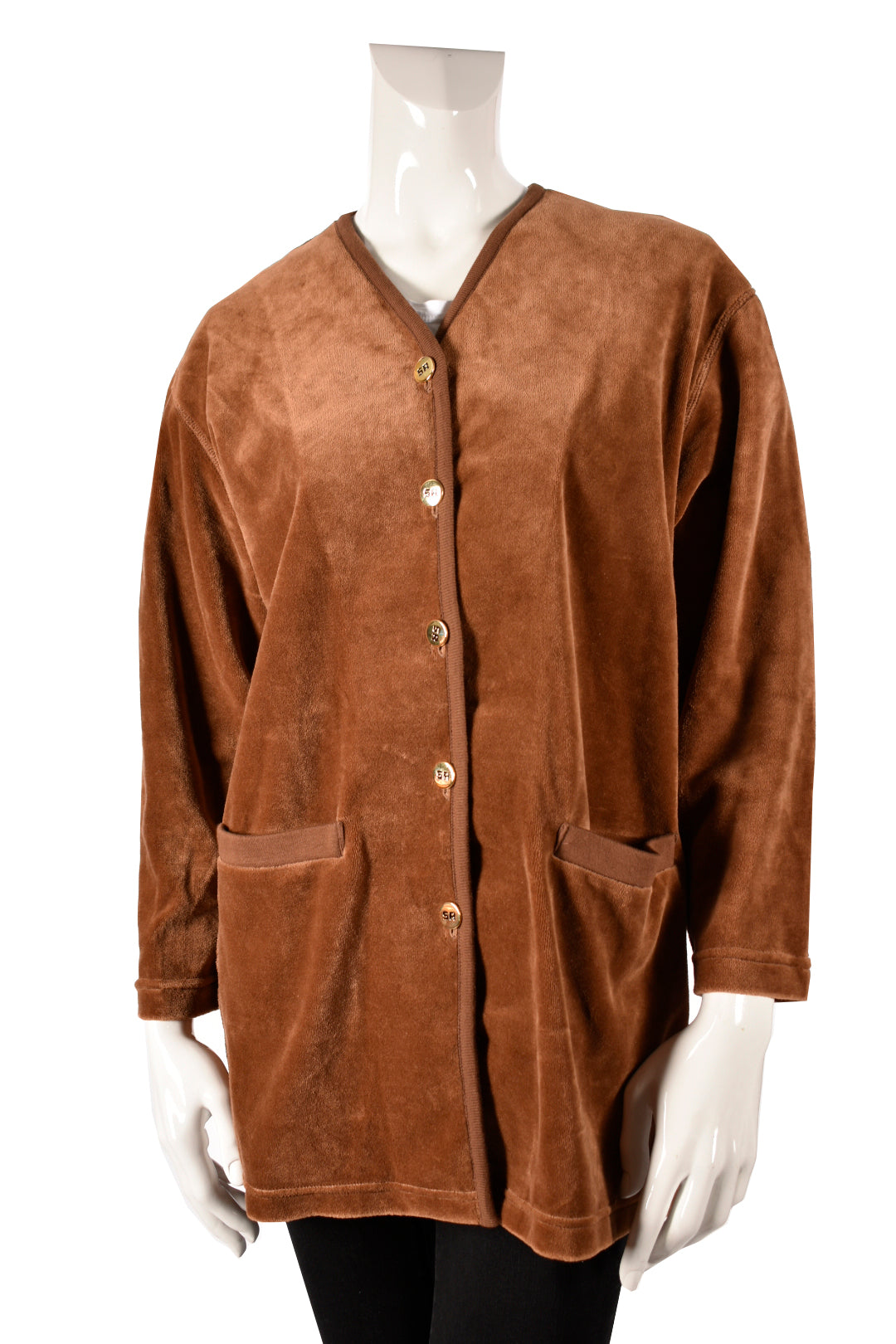 1990s Sonia Rykiel Brown Cotton Terry Collegiate Cardigan Medium France