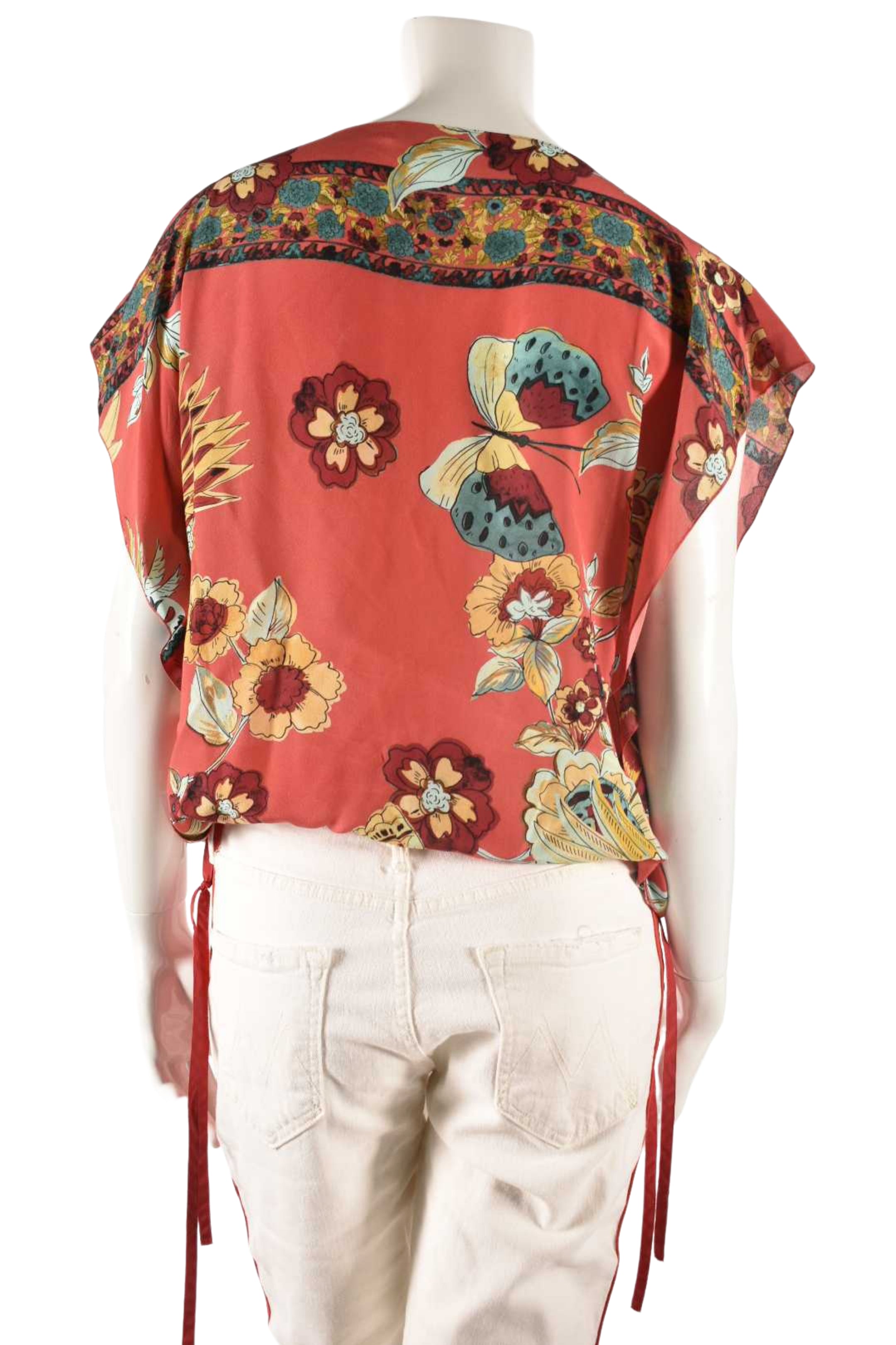 RED VALENTINO Red Silk Tropical Birds Sleevless Tunic Top 44EU Large