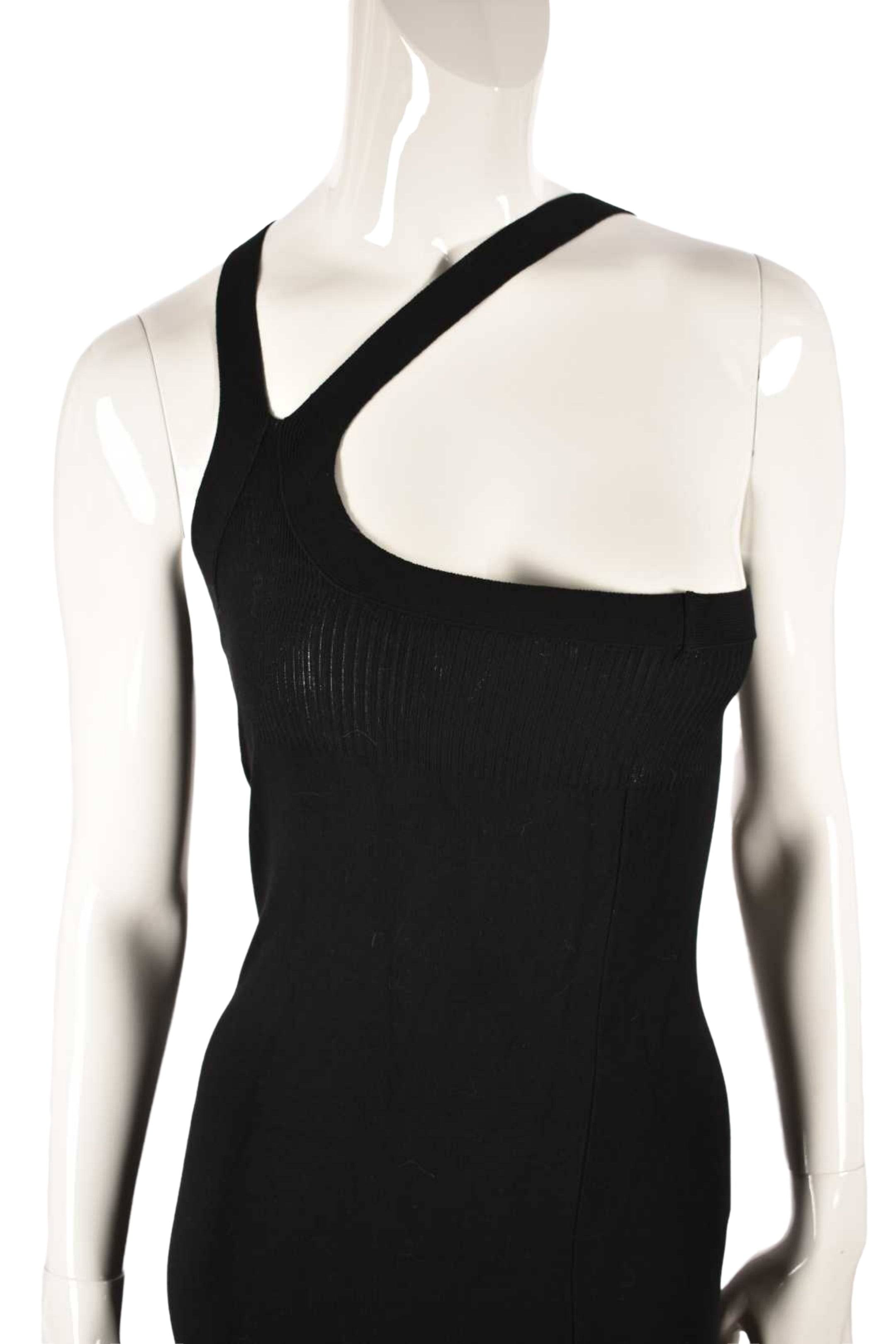 2000s JEAN PAUL GAULTIER Black Viscose Cross Shoulder Mini Dress Small