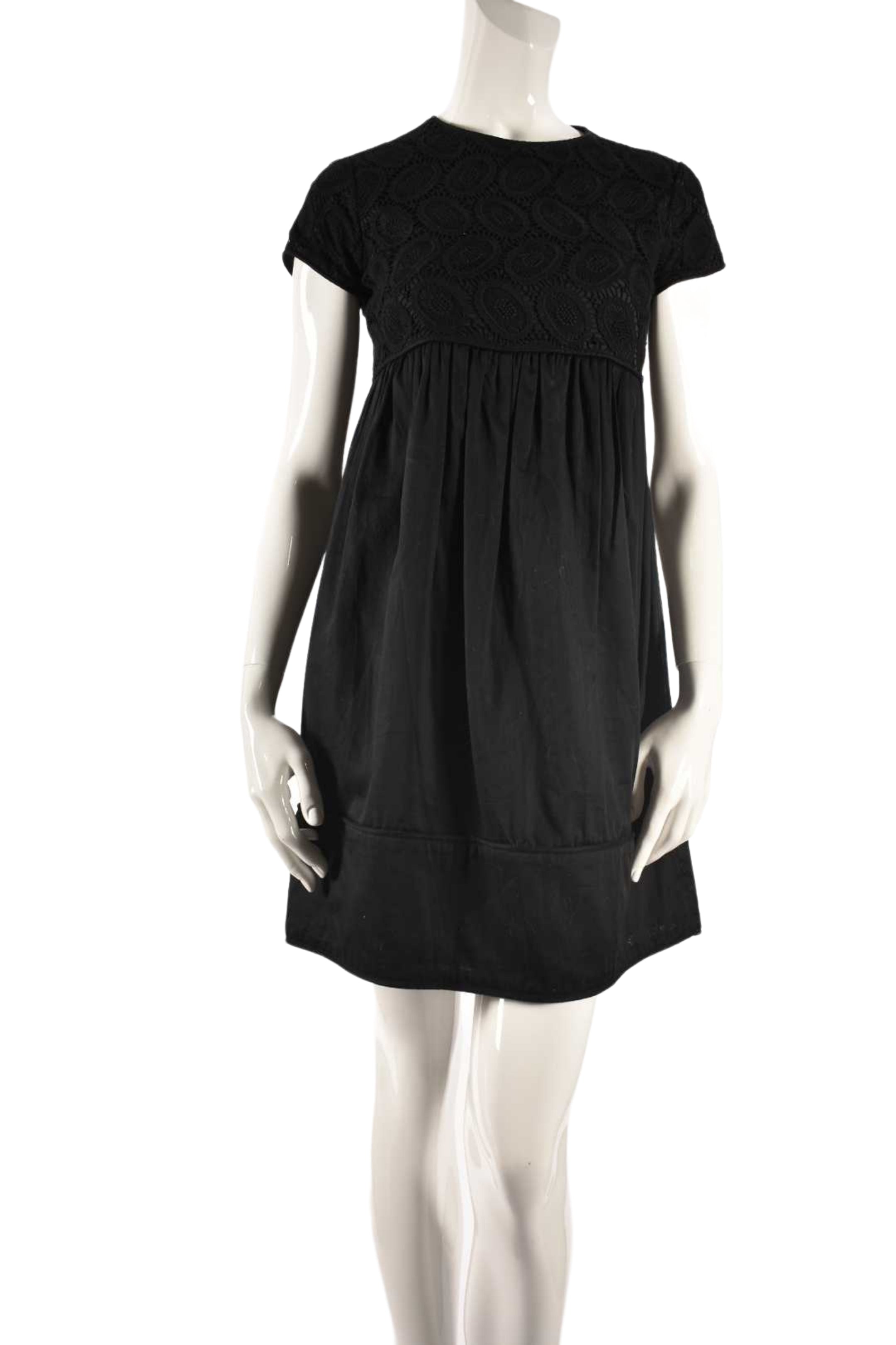 2000s BURBERRY Black Floral Lace Cotton Coquette Dress 6US