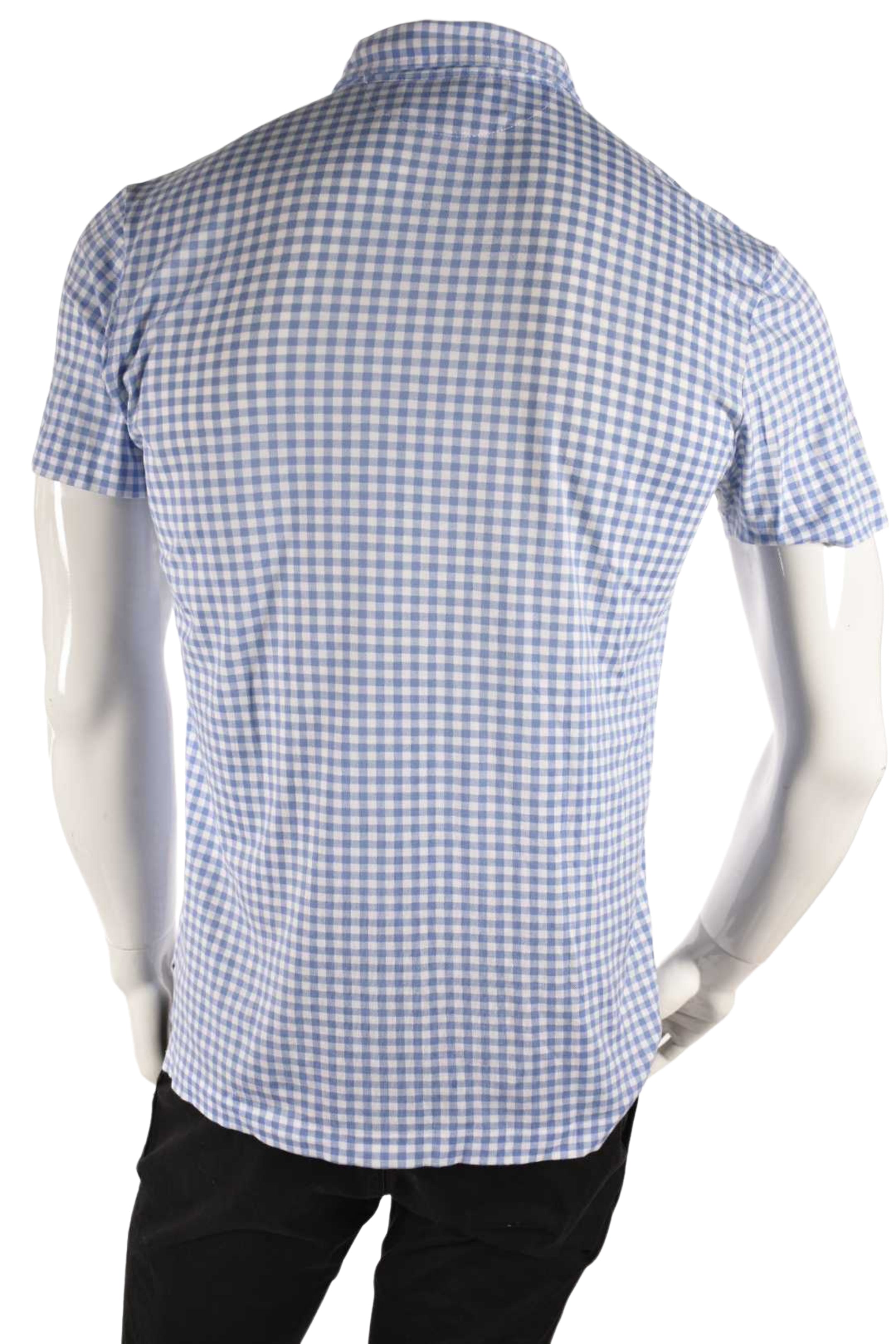 POLO RALPH LAUREN Blue Gingham Pima Cotton Knit Polo Shirt Small