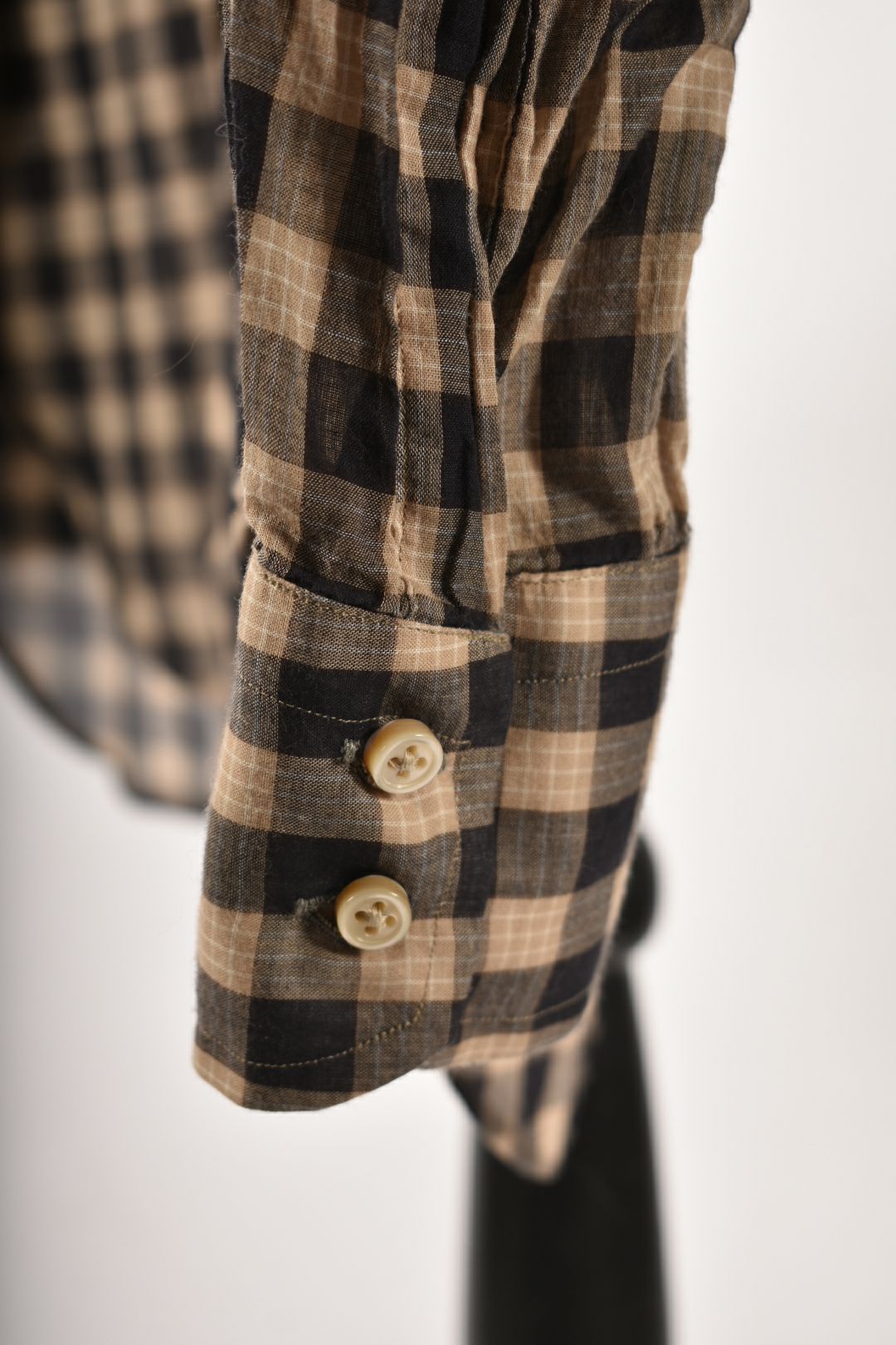 CAMOSHITA UNITED ARROWS Tan Navy Check Light Cotton Shirt 39EU Small