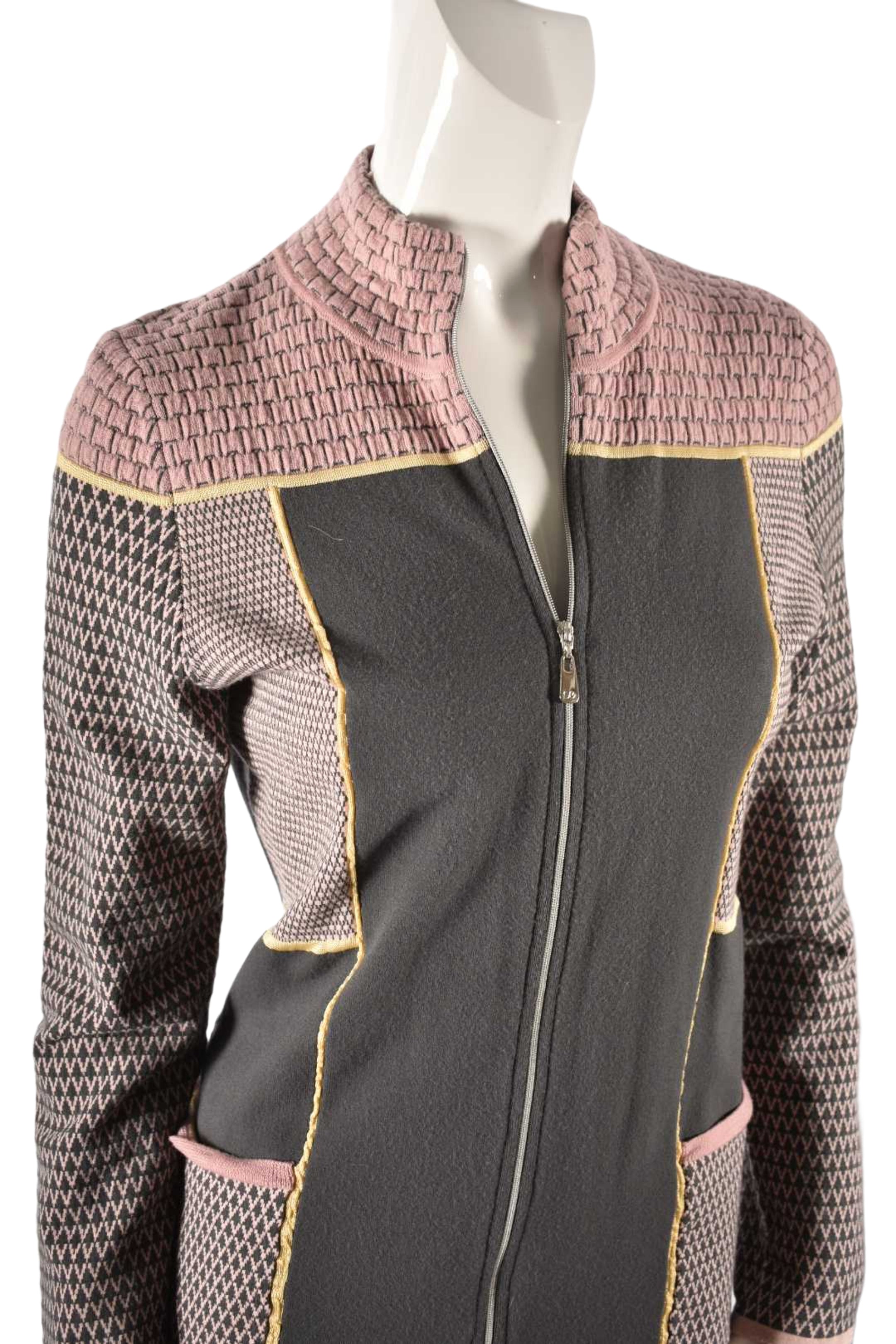 2010s ESCADA SPORT Pink Grey Knit Panel Zip Sweater Medium