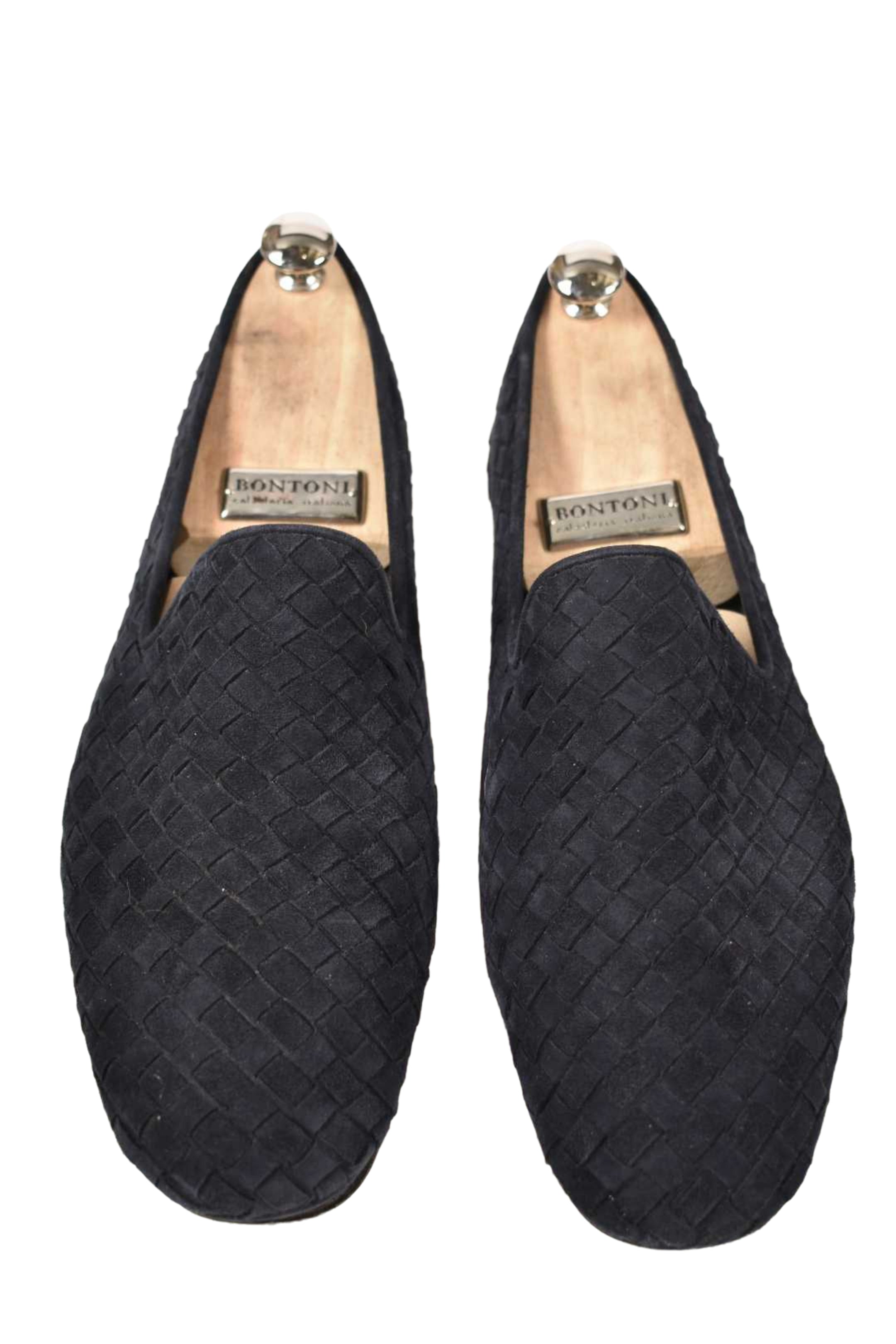 BOTTEGA VENETA Navy Suede Intrecciato Loafers 43EU 10US