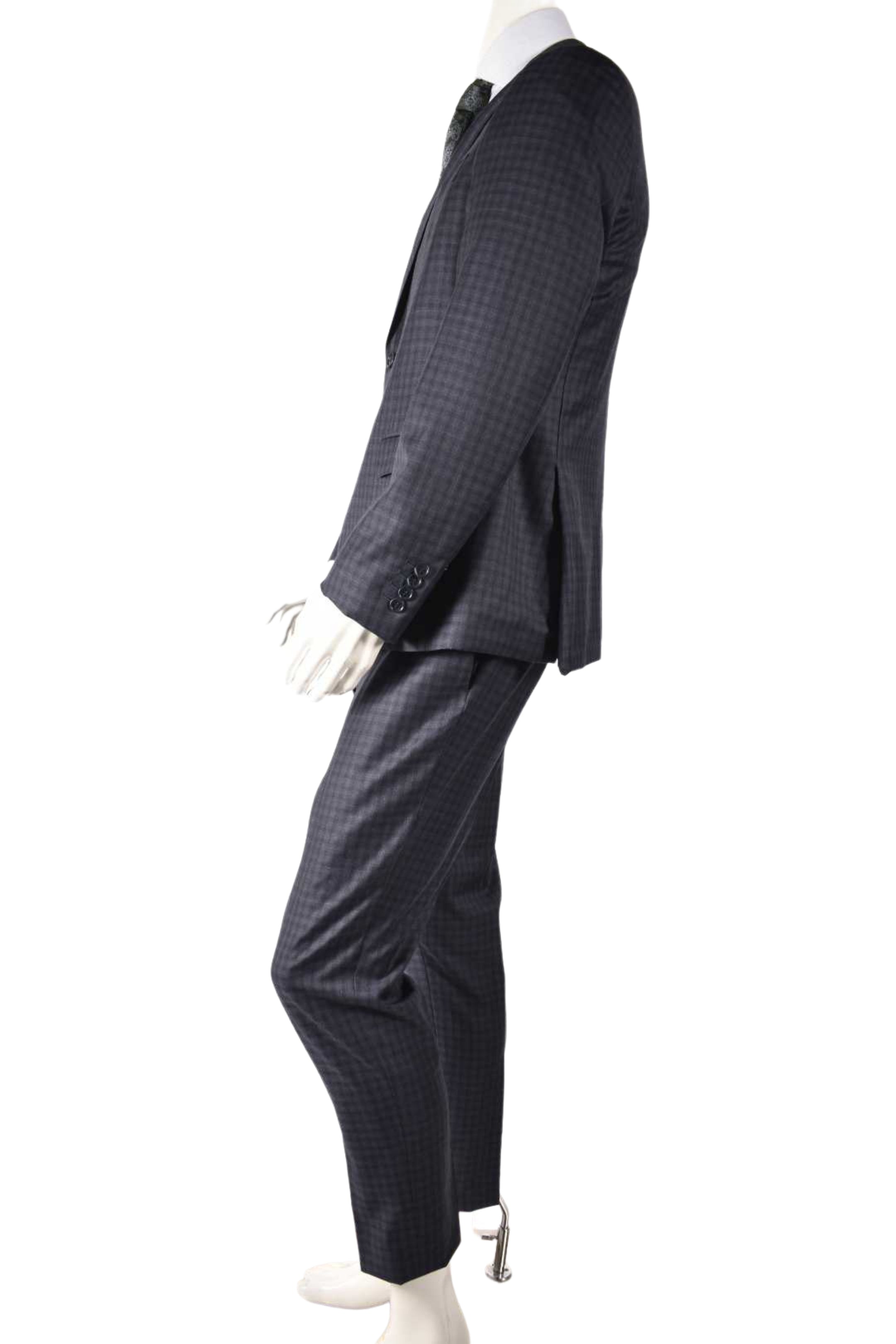 CANALI Navy Blue Tonal Neat Check Fine Wool Suit 50EU 40R Italy