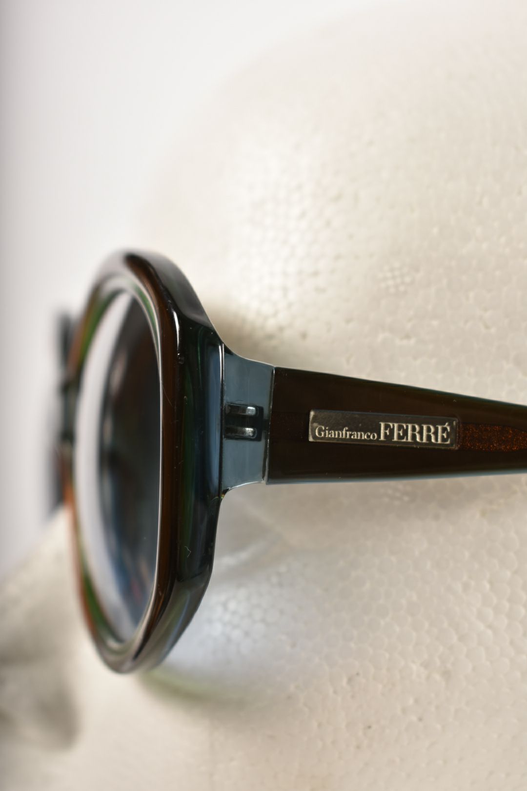 2000s GIANFRANCO FERRE Aqua Brown Round Acetate Sunglasses Italy