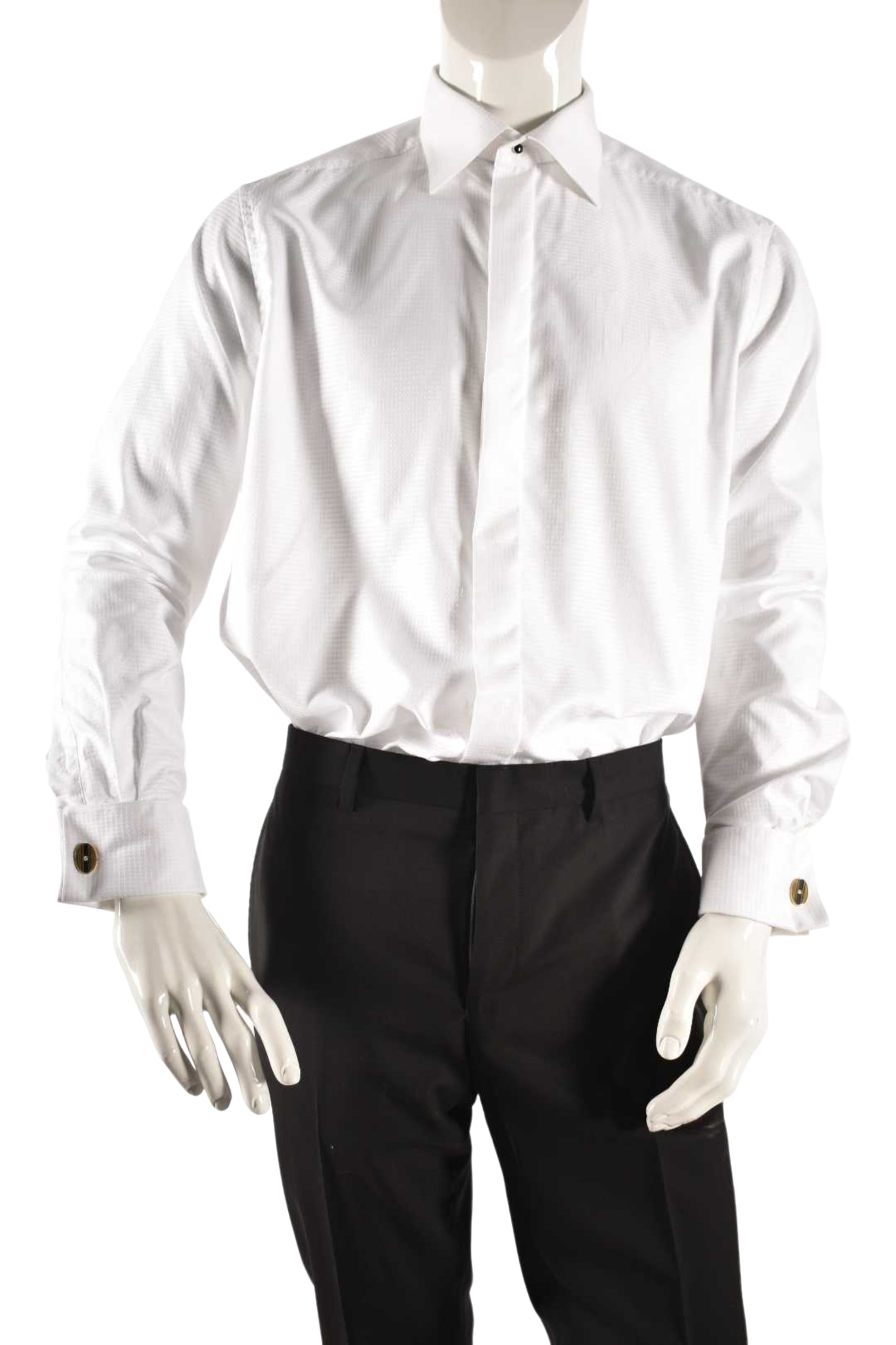 ETON White Cotton Textured Royal Formal French Cuff Shirt 16.5/42 Large
