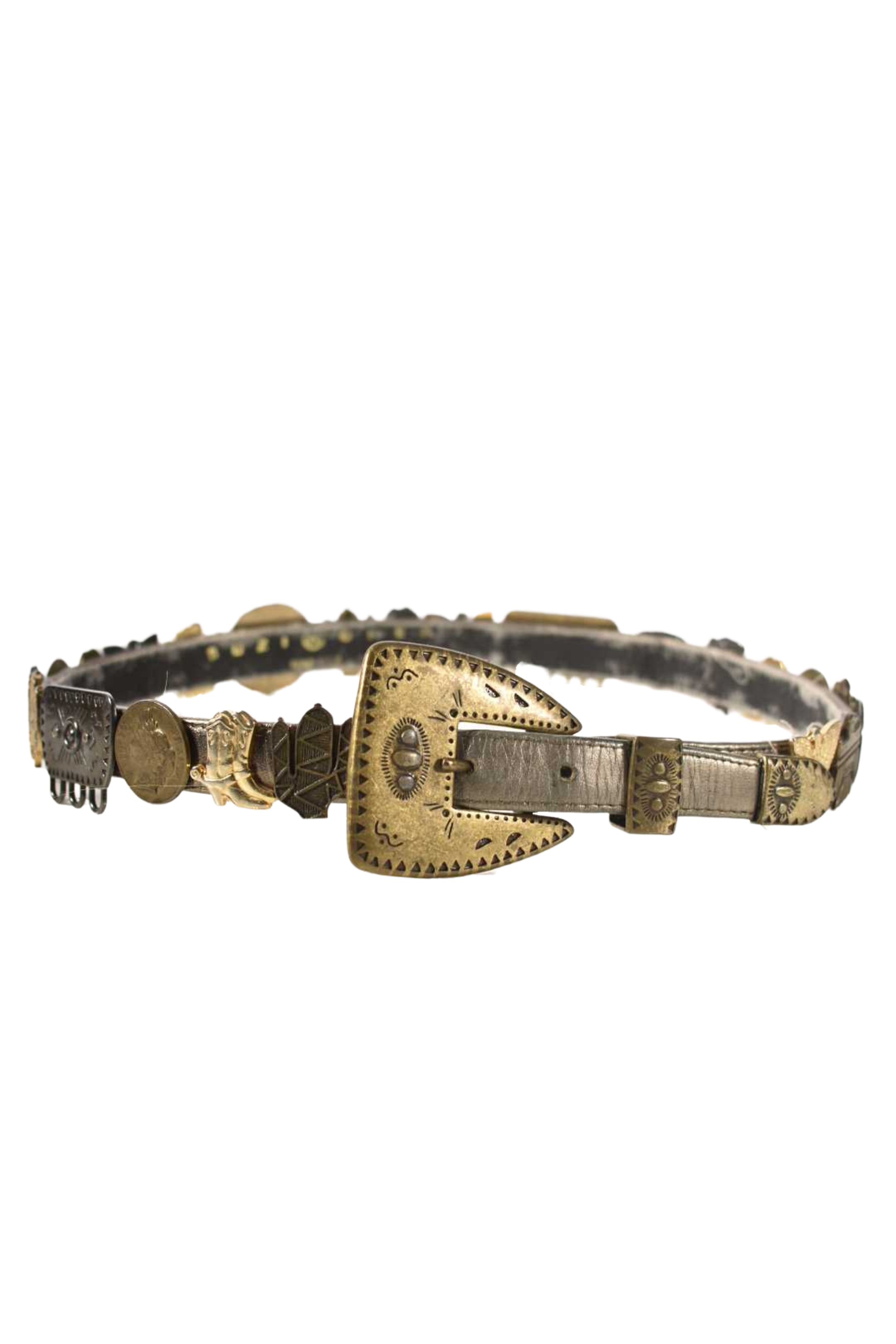 1990s SUZI ROHER Cowboy Southwest Treasure Hunt Leather Belt Small
