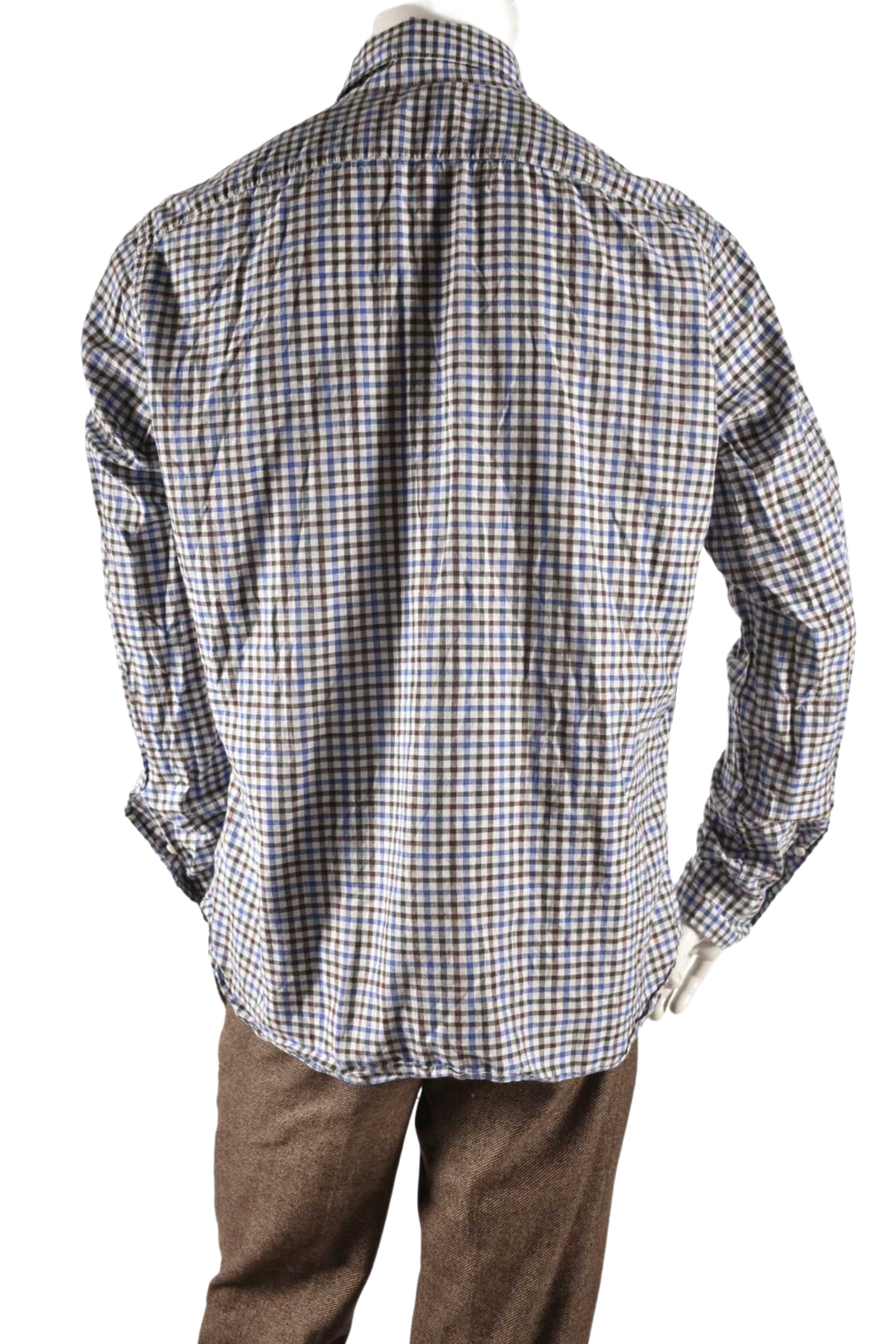 EIDOS Napoli Blue Brown Cotton Check Casual Shirt 17.5/44 XL